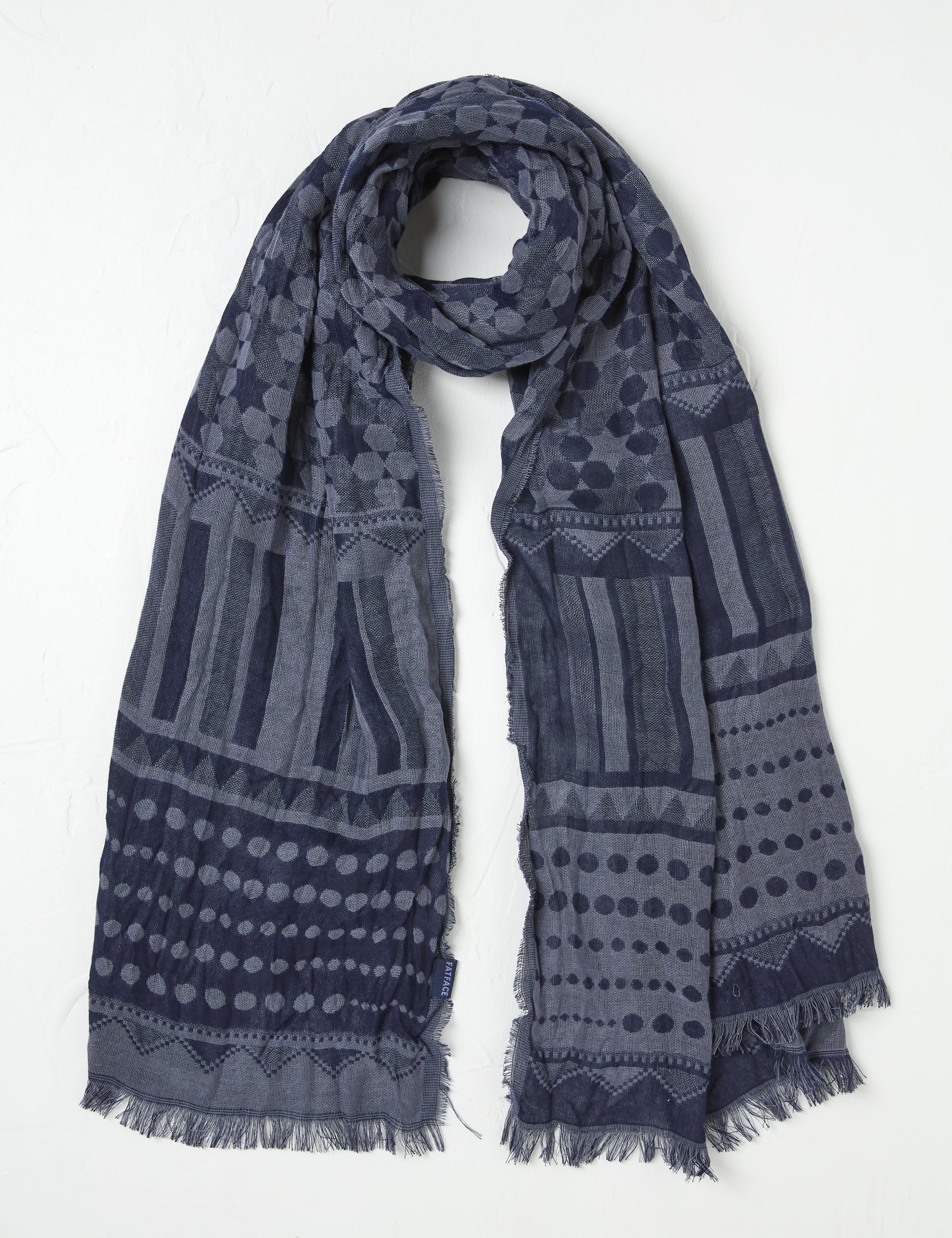 Fatface Women's Printed Geometric Scarf - Navy Mix, Navy Mix