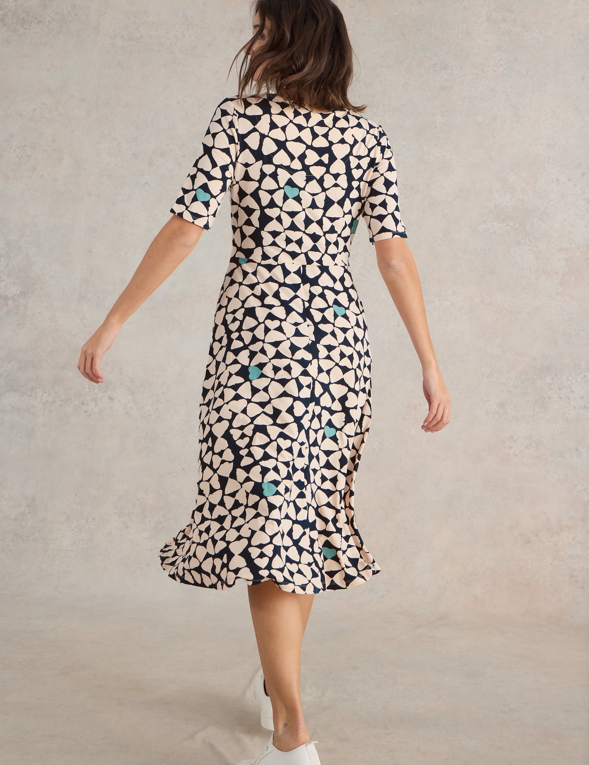 White Stuff Women's Jersey Printed V-Neck Midi Tea Dress - 8REG - Navy Mix, Navy Mix