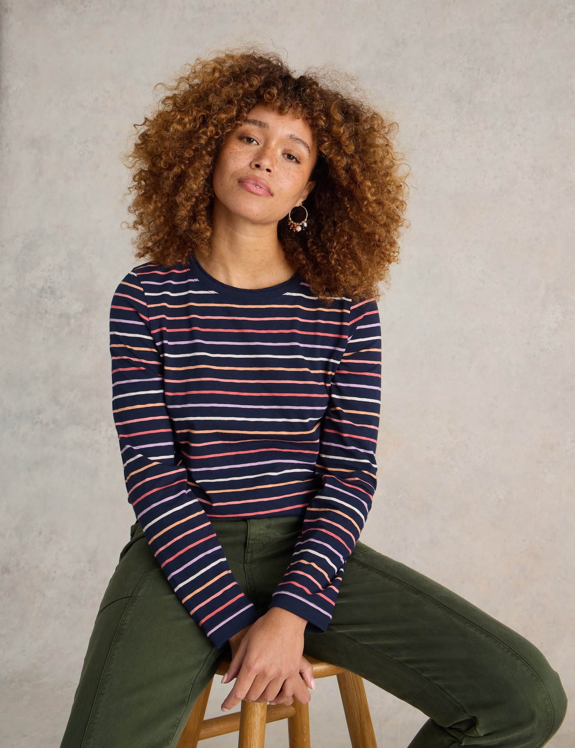 White Stuff Women's Pure Cotton Striped Top - 6 - Navy Mix, Navy Mix