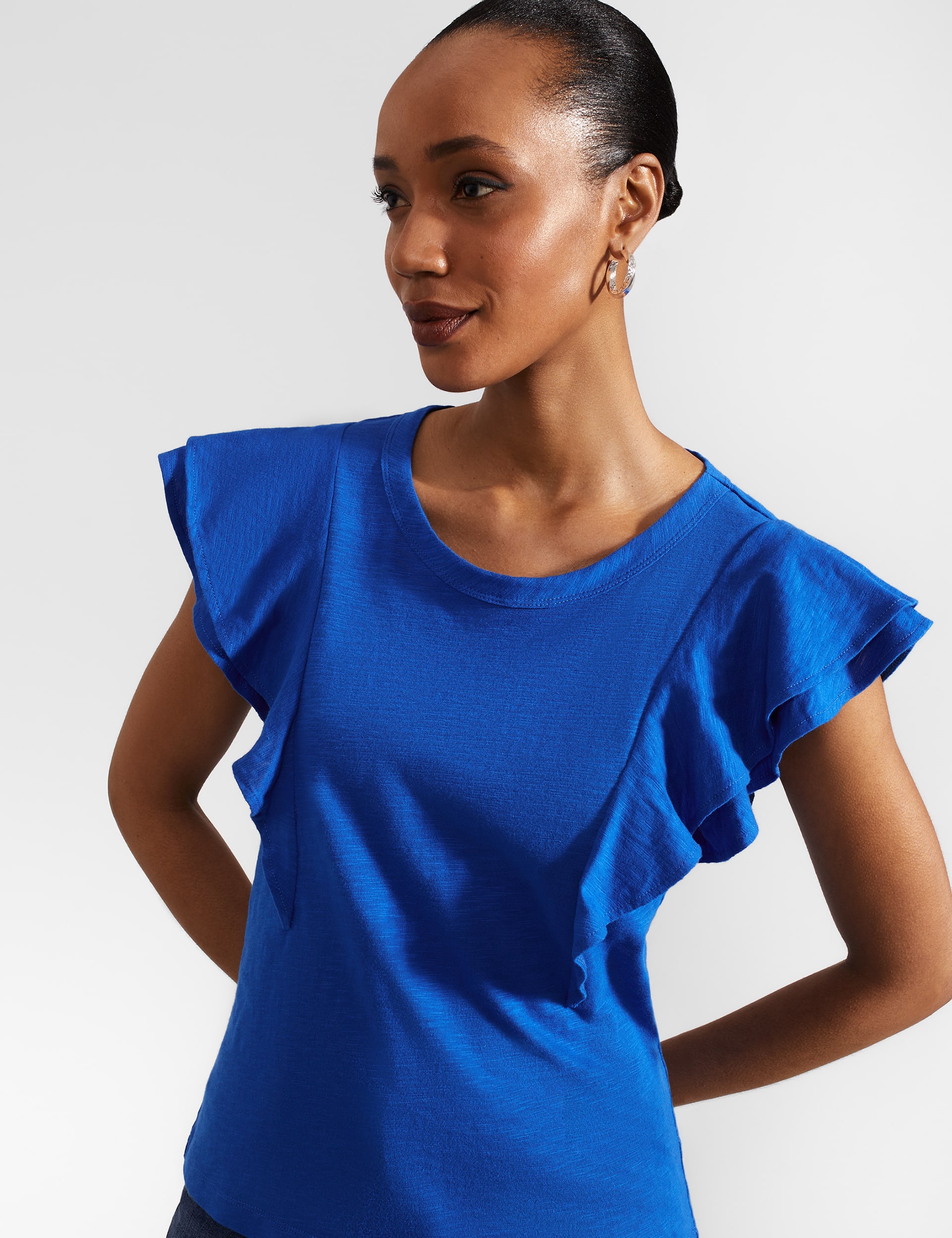 Hobbs Women's Pure Cotton Ruffle Top - S - Blue, Blue