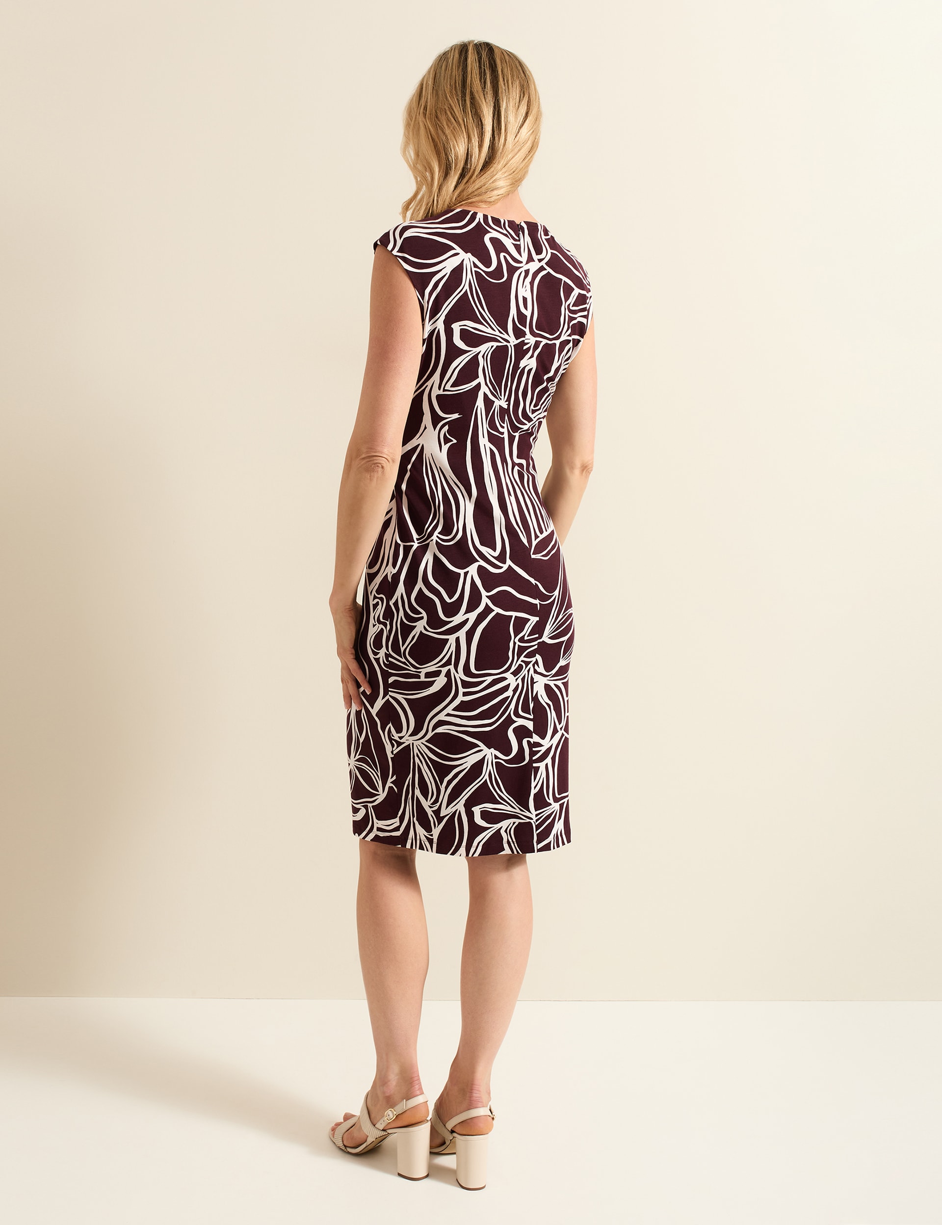 Phase Eight Women's Jersey Printed Tie Waist Midi Bodycon Dress - 18 - Burgundy Mix, Burgundy Mix