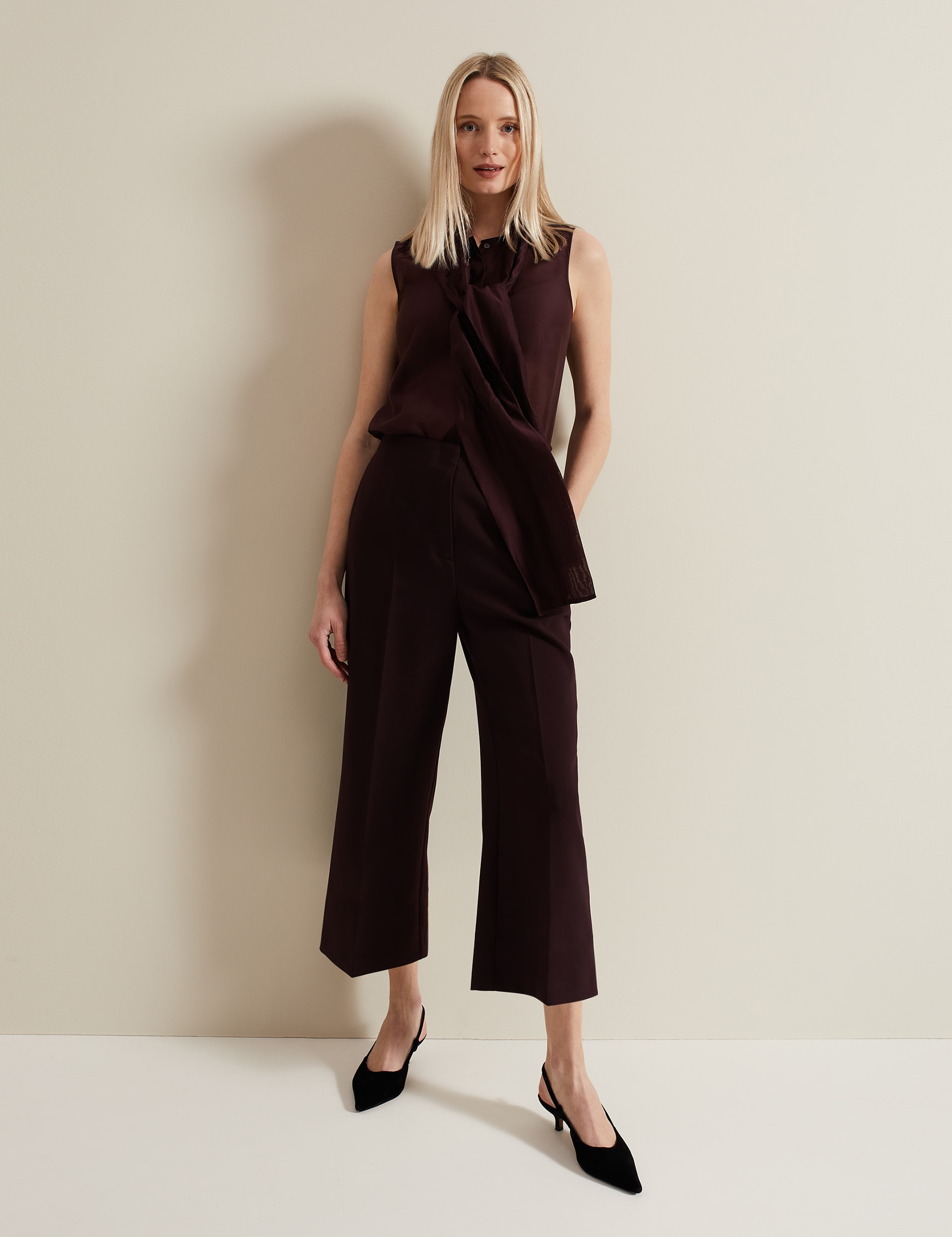 Phase Eight Women's Crepe Pleated Culottes - 18 - Burgundy, Burgundy