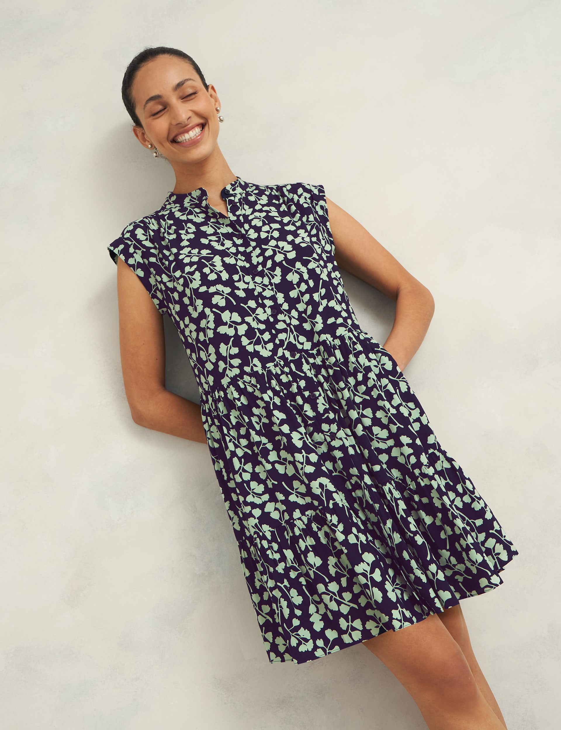 Hobbs Women's Linen Blend Floral Knee Length Shift Dress - 18 - Navy Mix, Navy Mix