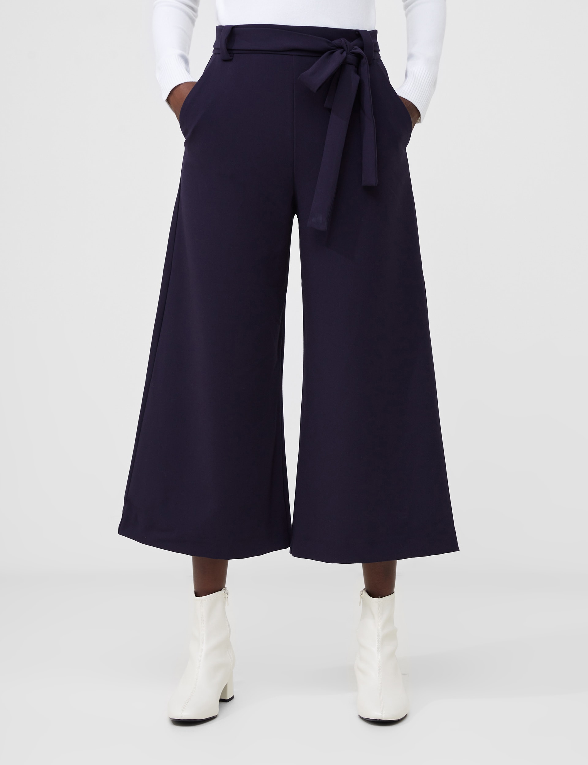 French Connection Women's Belted Culottes - 12 - Blue, Black,Blue,Nude