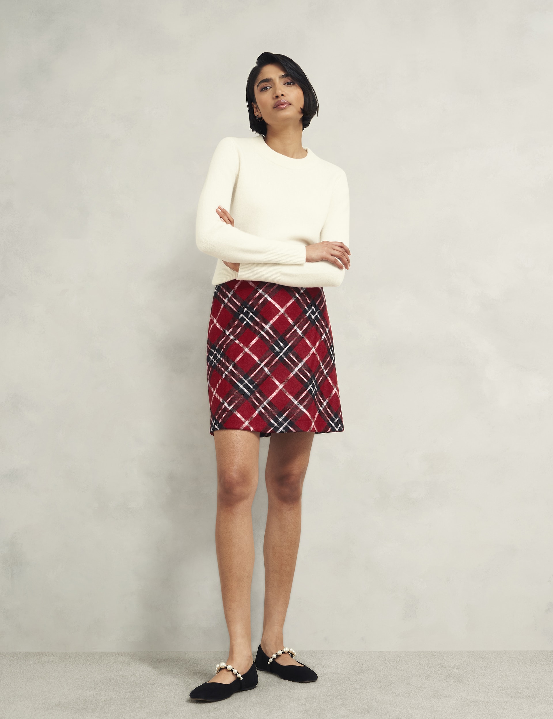 Hobbs Women's Pure Wool Checked Mini A-Line Skirt - 10 - Red Mix, Red Mix