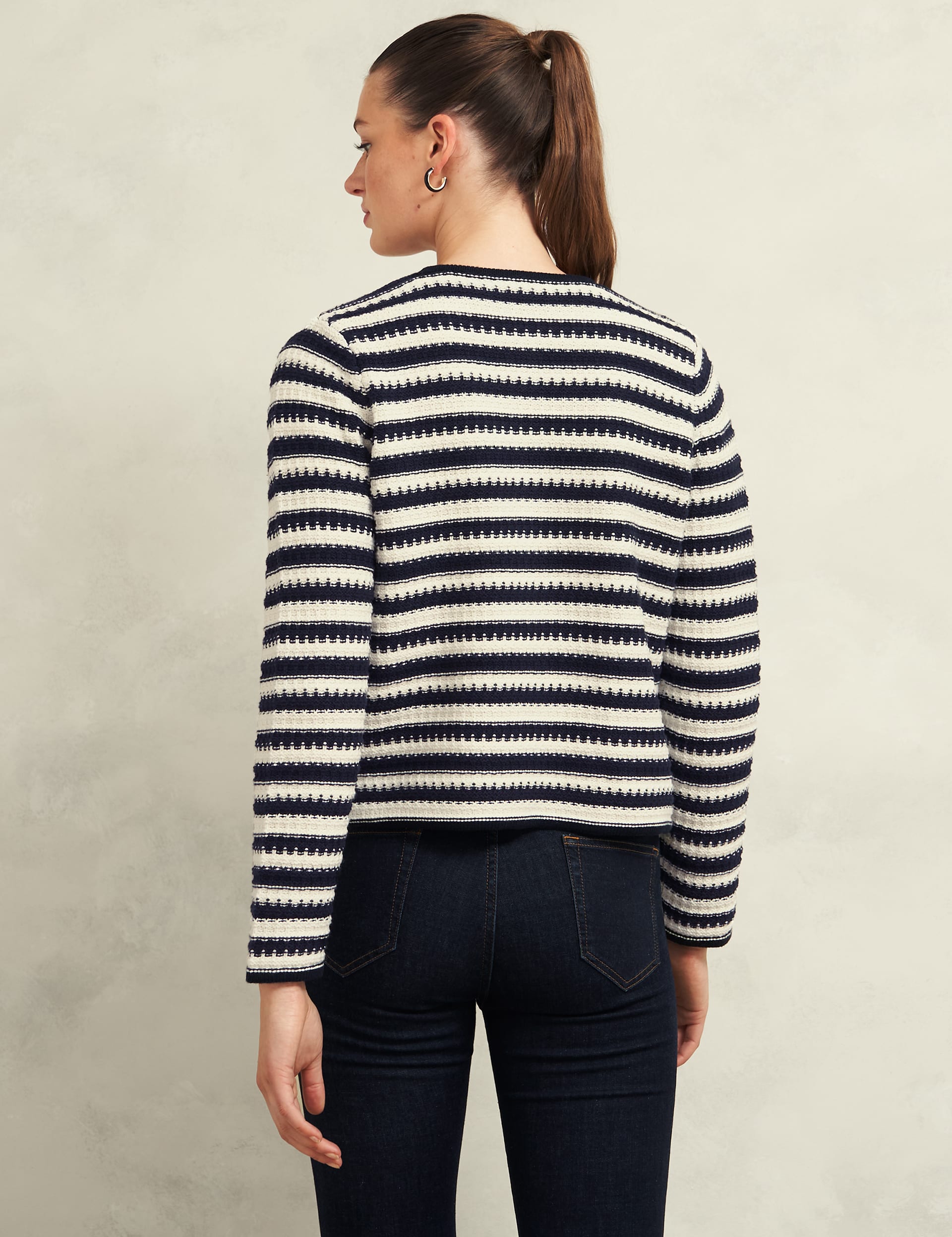 Hobbs Women's Pure Cotton Striped Knitted Jacket - XS - Navy Mix, Navy Mix