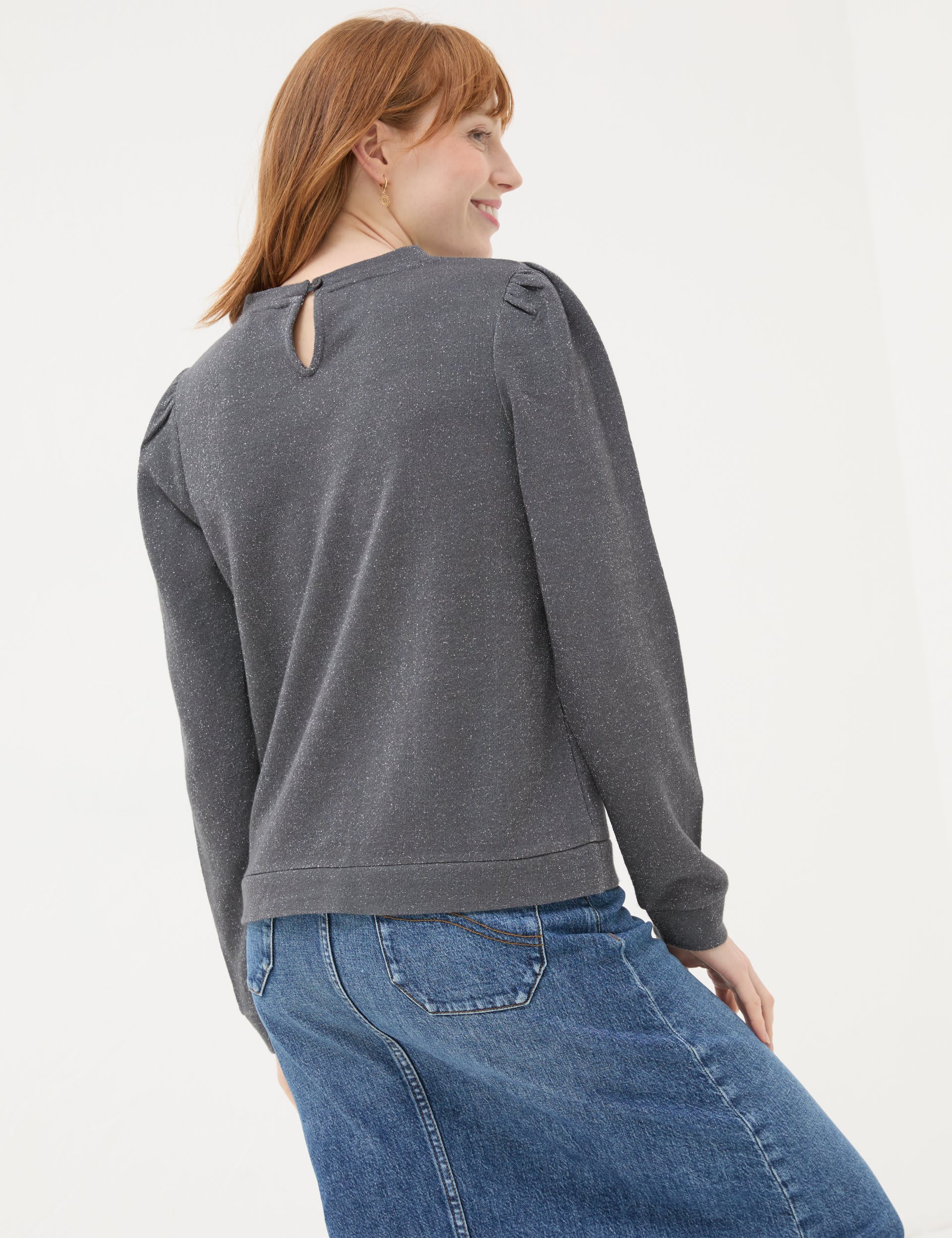 Fatface Women's Cotton Blend Sparkly Crew Neck Sweatshirt - 14 - Grey, Grey