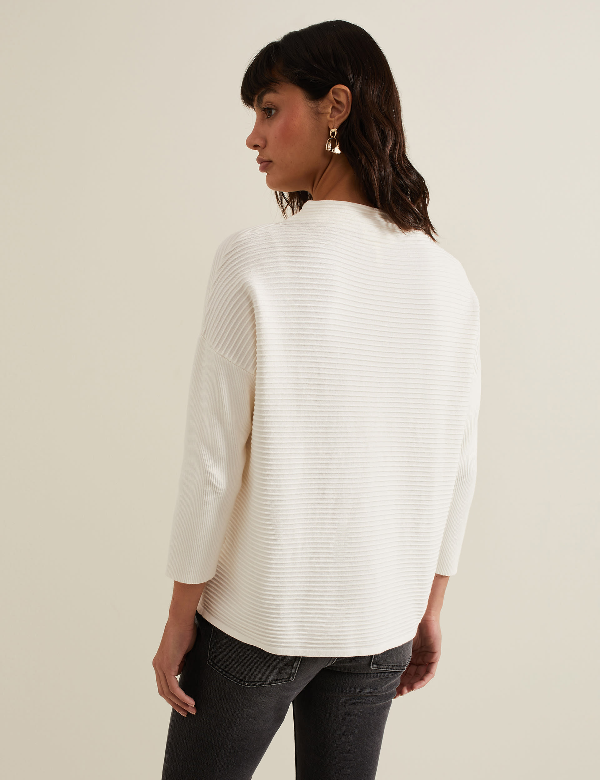 Phase Eight Women's Ribbed Funnel Neck Jumper - XS - Ivory, Ivory