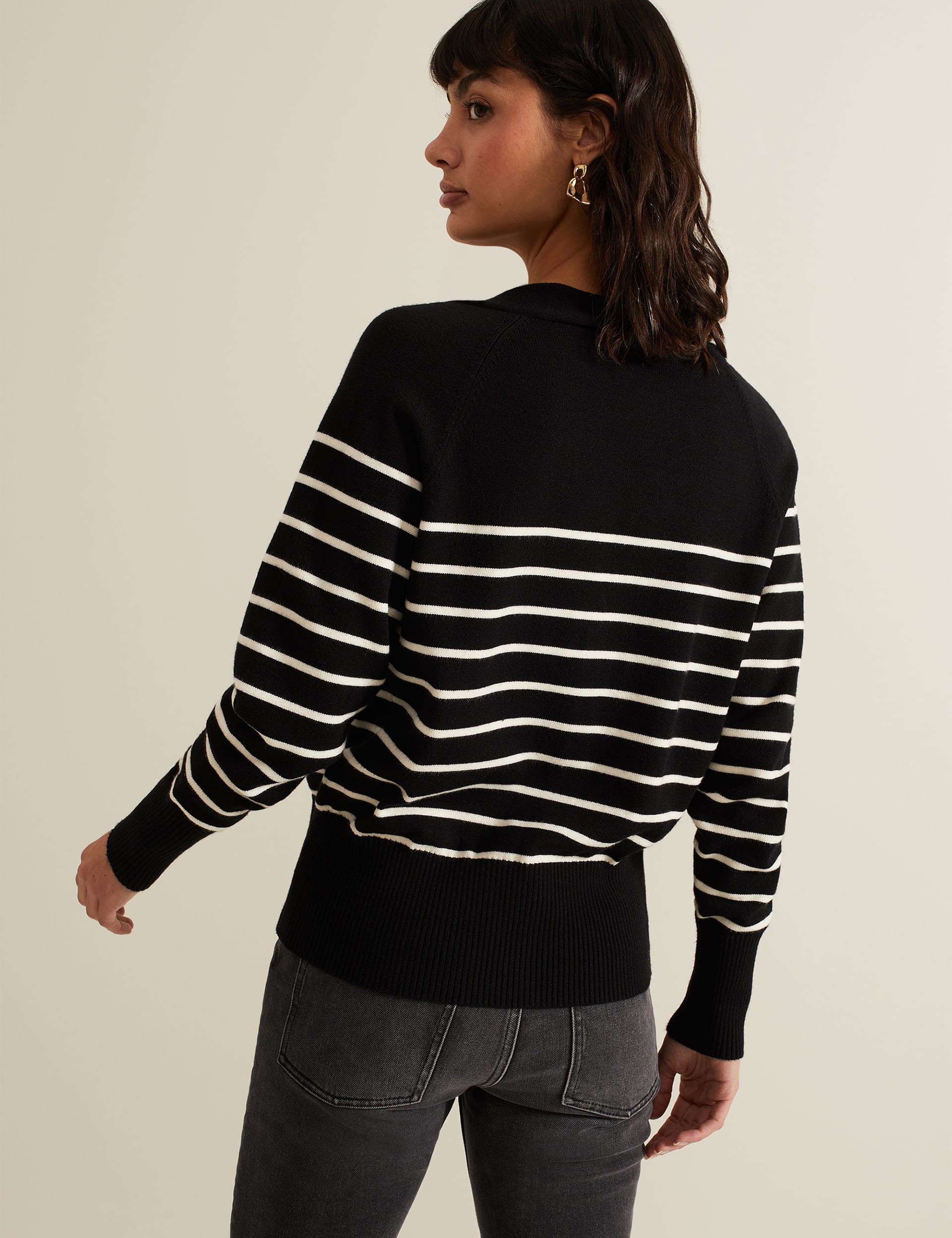 Phase Eight Women's Striped V-Neck Cardigan - Black Mix, Black Mix