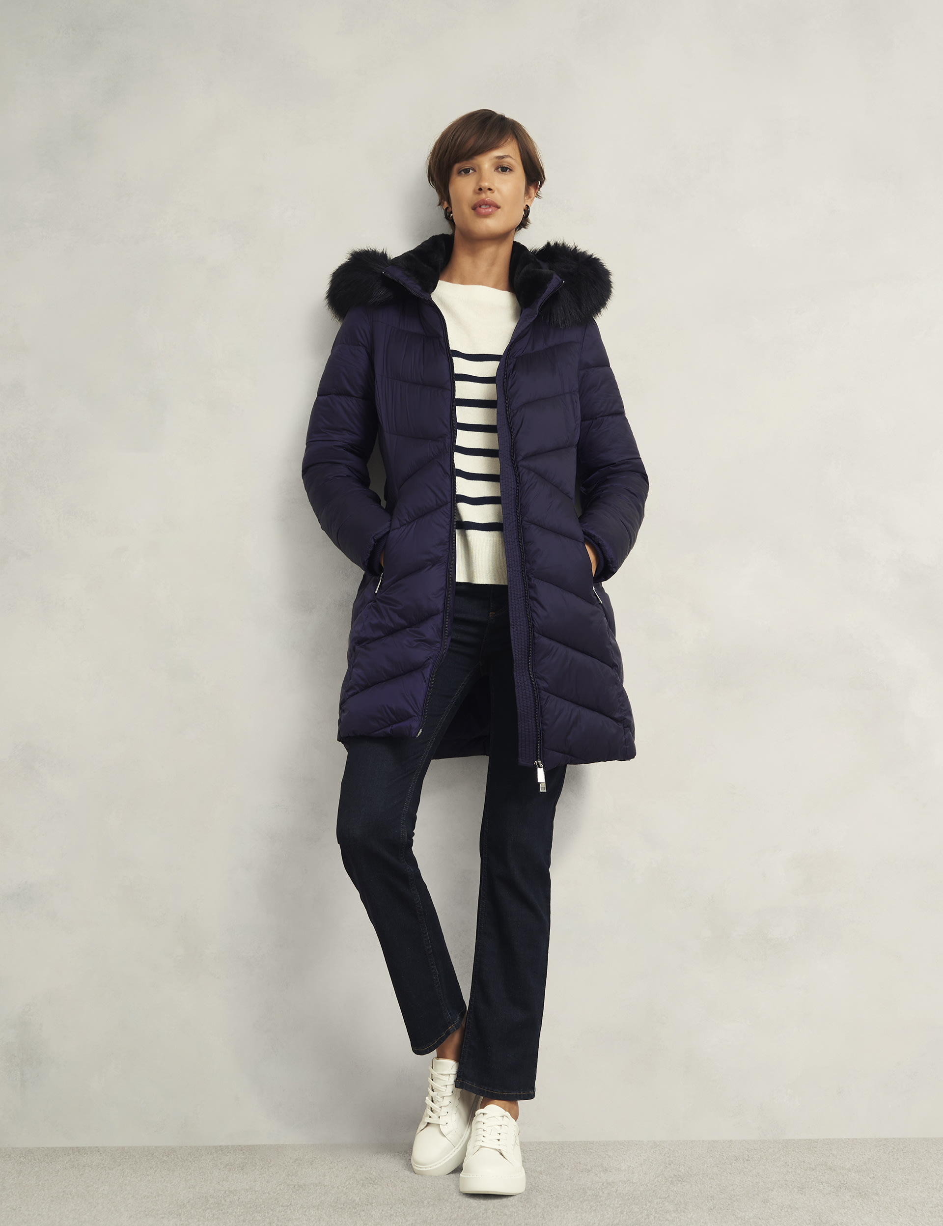 Hobbs Women's Padded Hooded Belted Longline Puffer Coat - 20PET - Navy, Navy