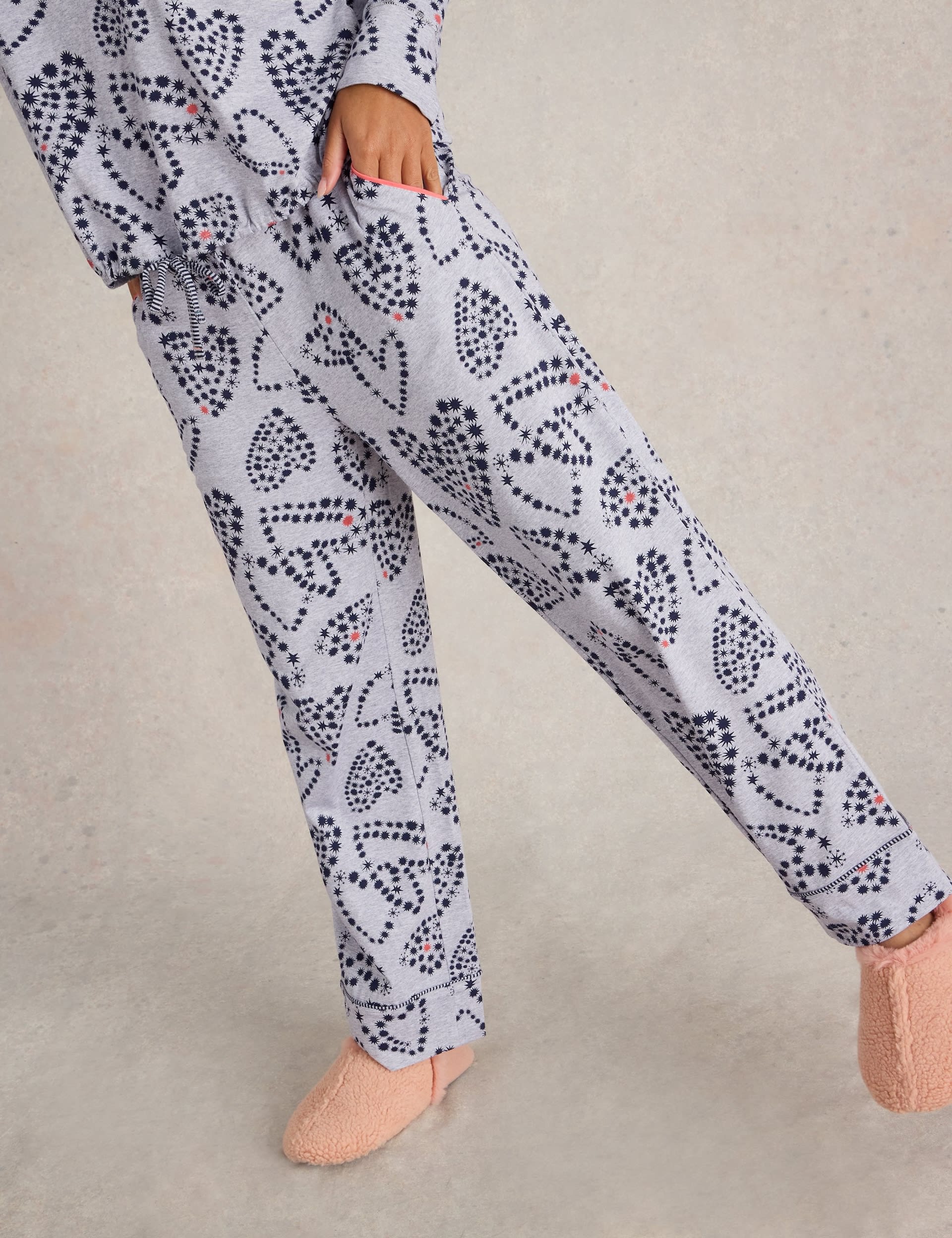 White Stuff Women's Cotton Modal Heart Print Pyjama Bottoms - Grey Mix, Grey Mix