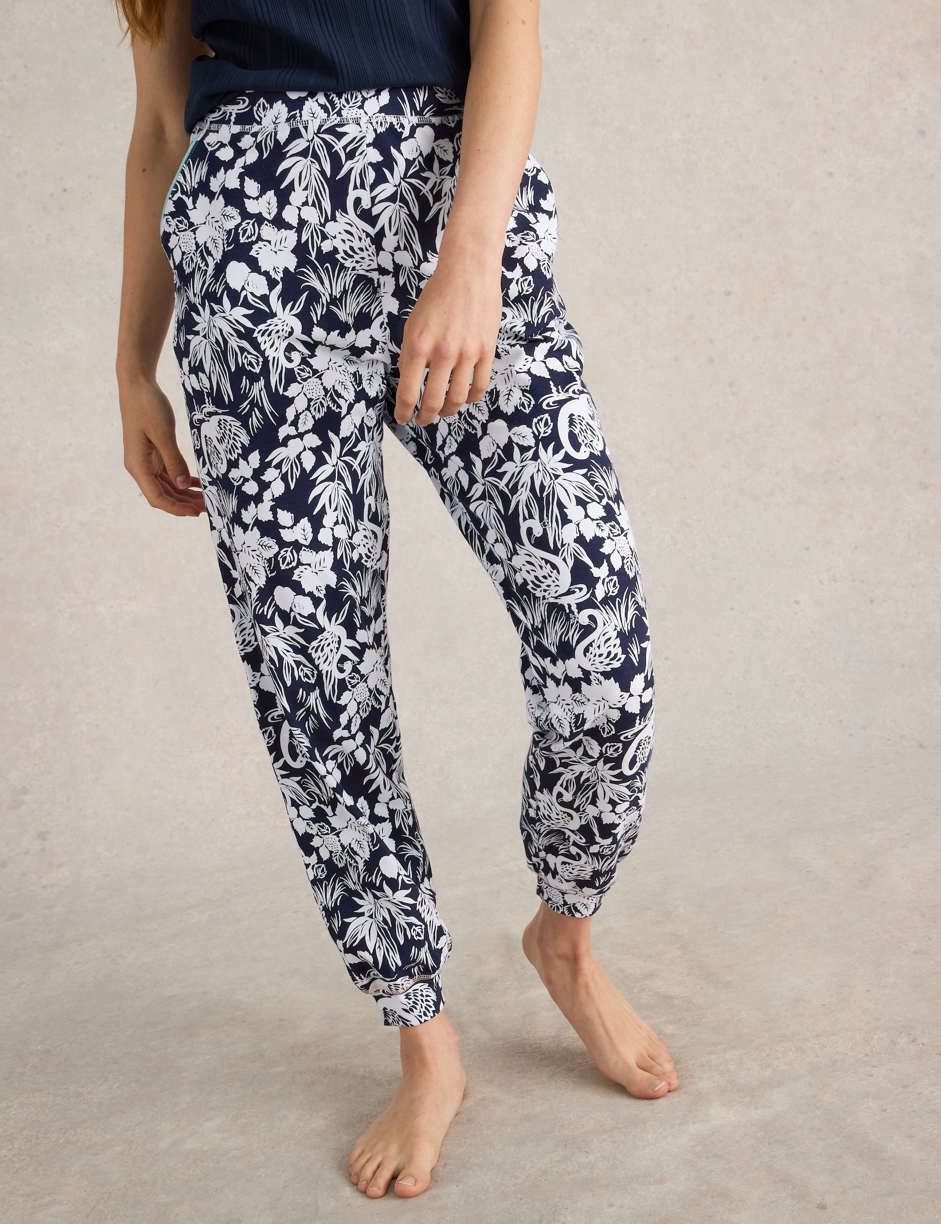 White Stuff Women's Pure Cotton Cuffed Hem Pyjama Bottoms - Navy Mix, Navy Mix