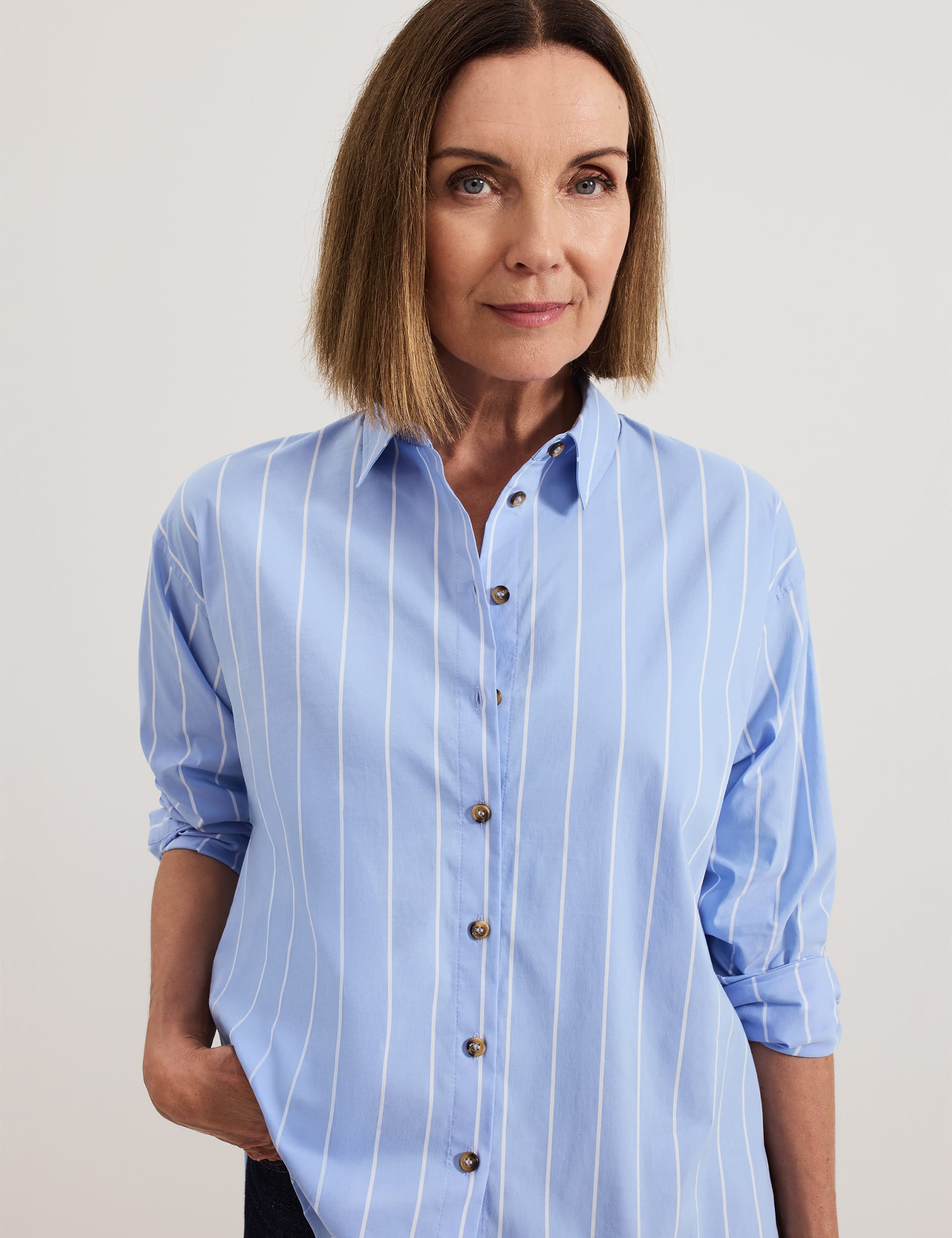 Phase Eight Women's Cotton Blend Striped Collared Shirt - 14 - Blue Mix, Blue Mix