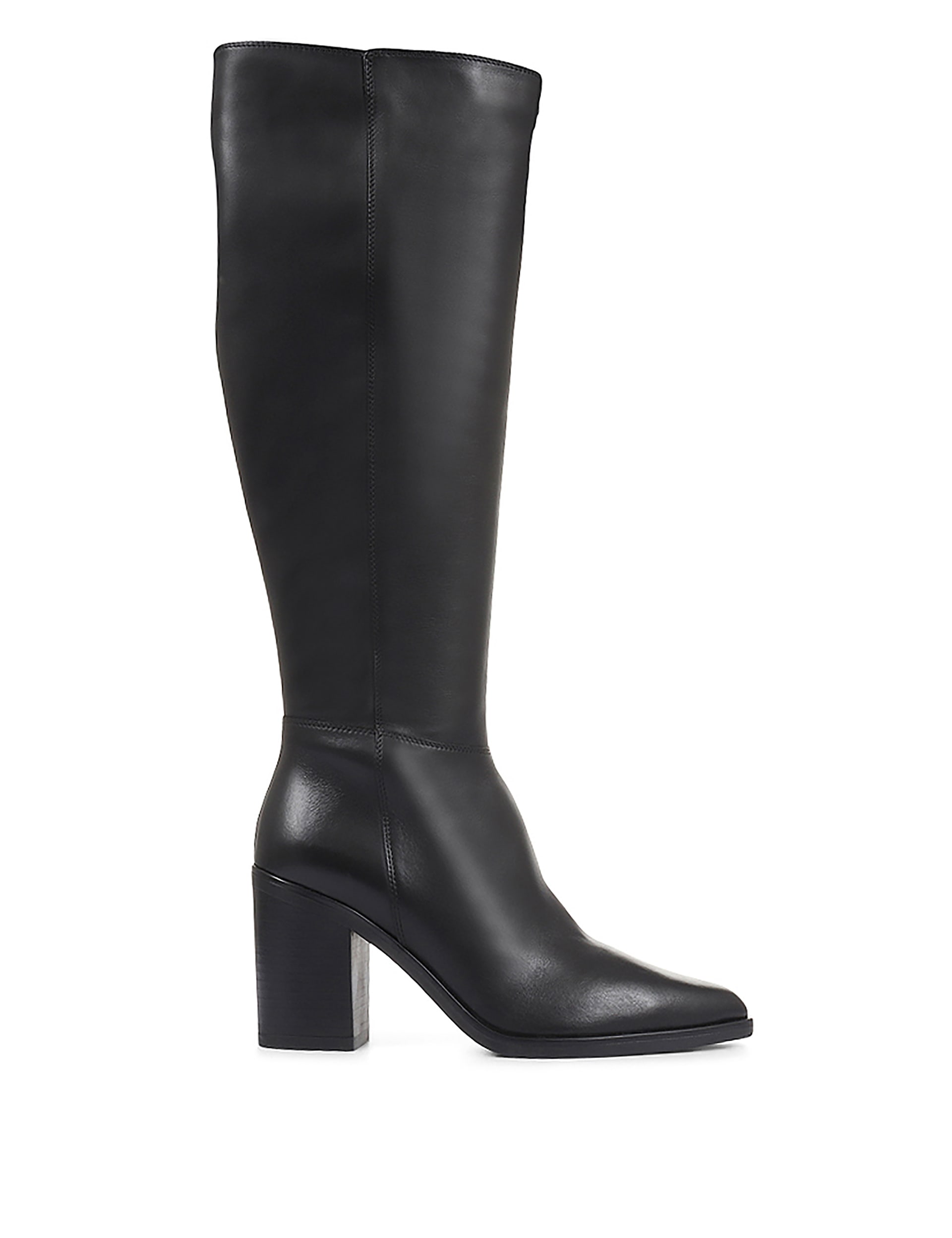 Jones Bootmaker Women's Wide Calf Leather Block Heel Knee High Boots - 6 - Black, Black