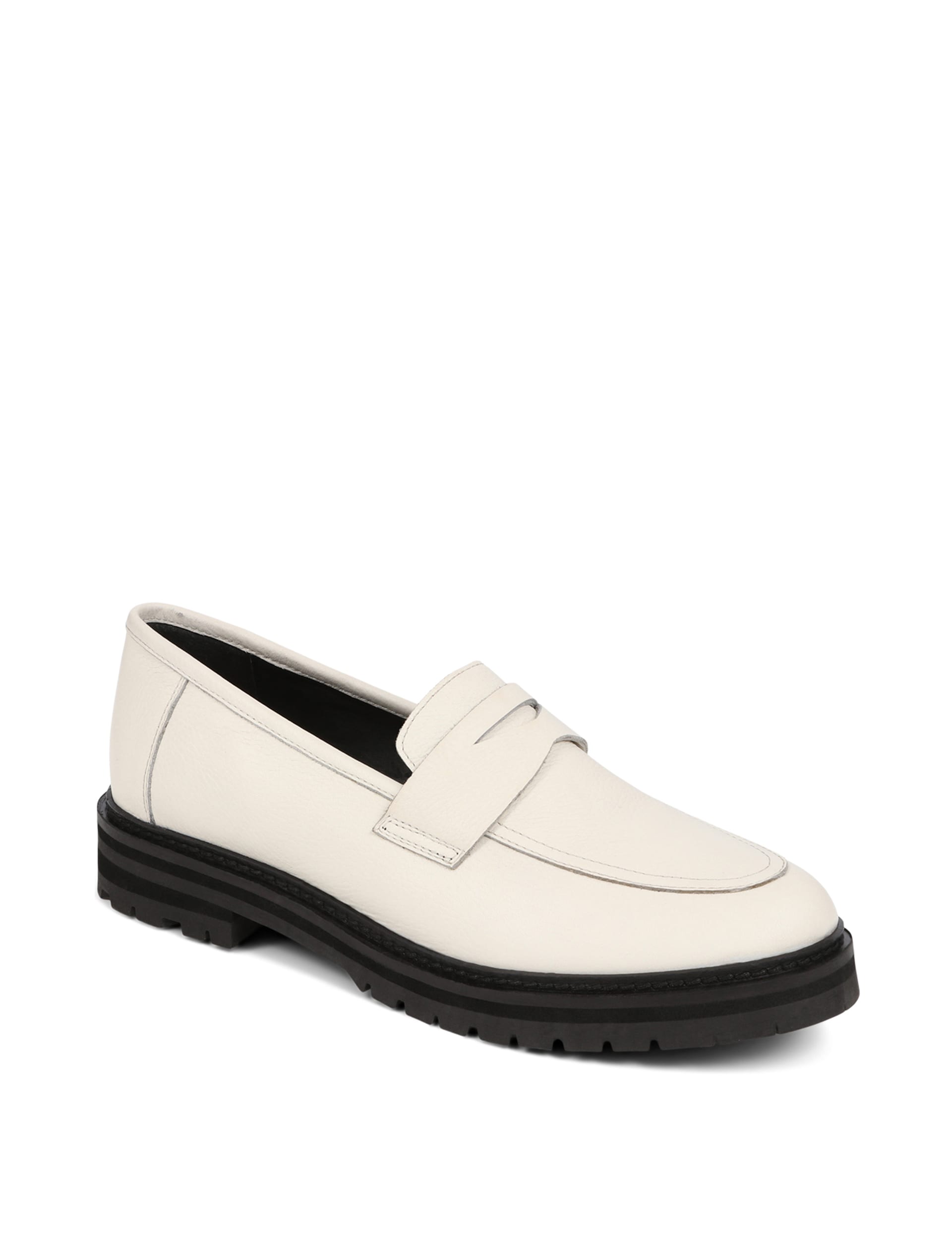 Jones Bootmaker Women's Leather Flat Loafers - 6 - White, Black,White