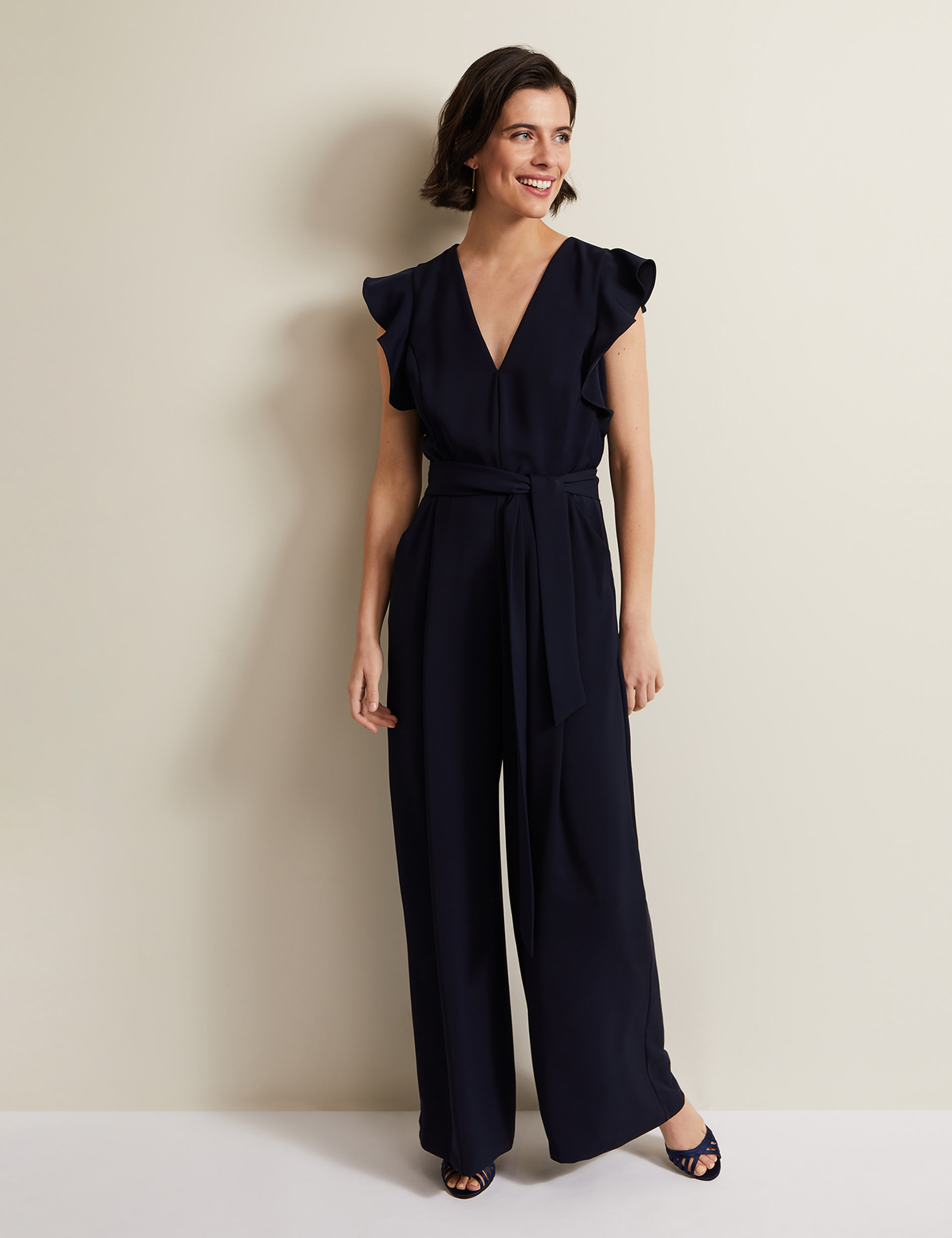 Phase Eight Women's Belted Sleeveless Wide Leg Jumpsuit - 8 - Navy, Navy