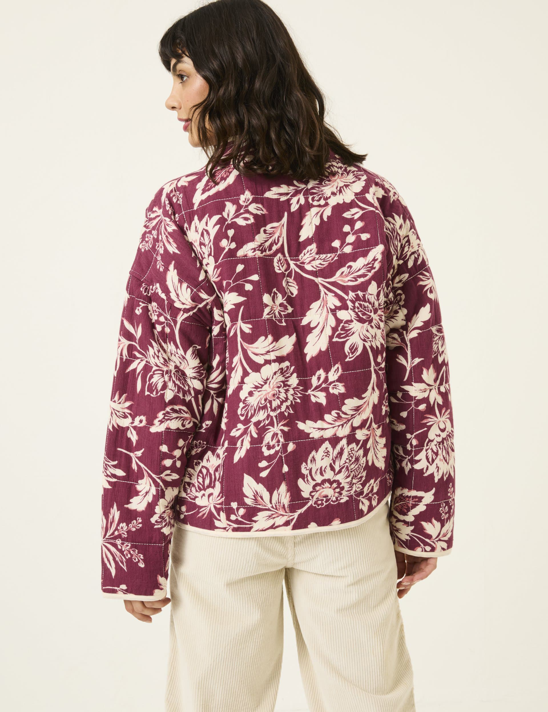 Fatface Women's Floral Quilted Jacket - 12 - Burgundy Mix, Burgundy Mix