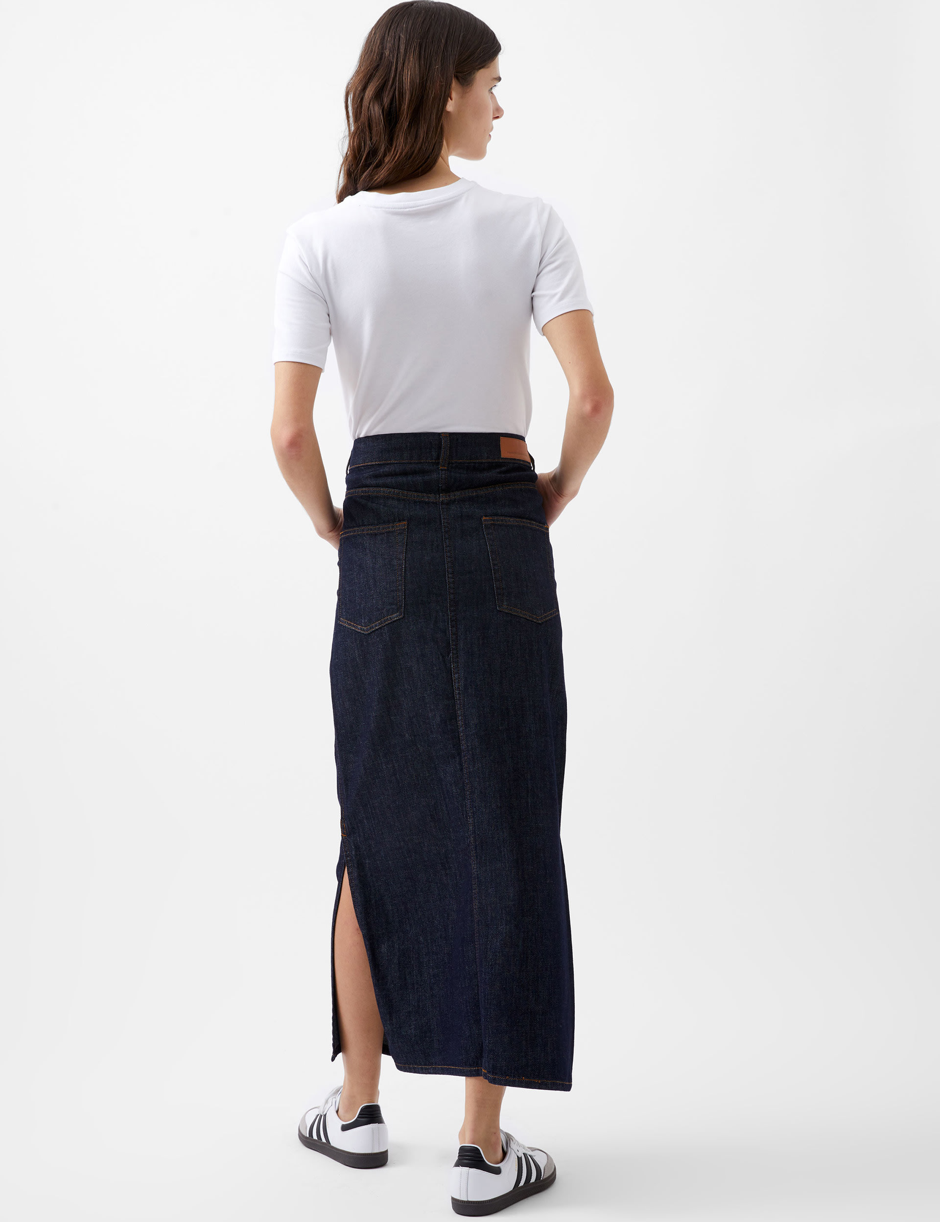 French Connection Women's Denim Side Split Maxi Skirt - 12 - Blue Denim, Blue Denim