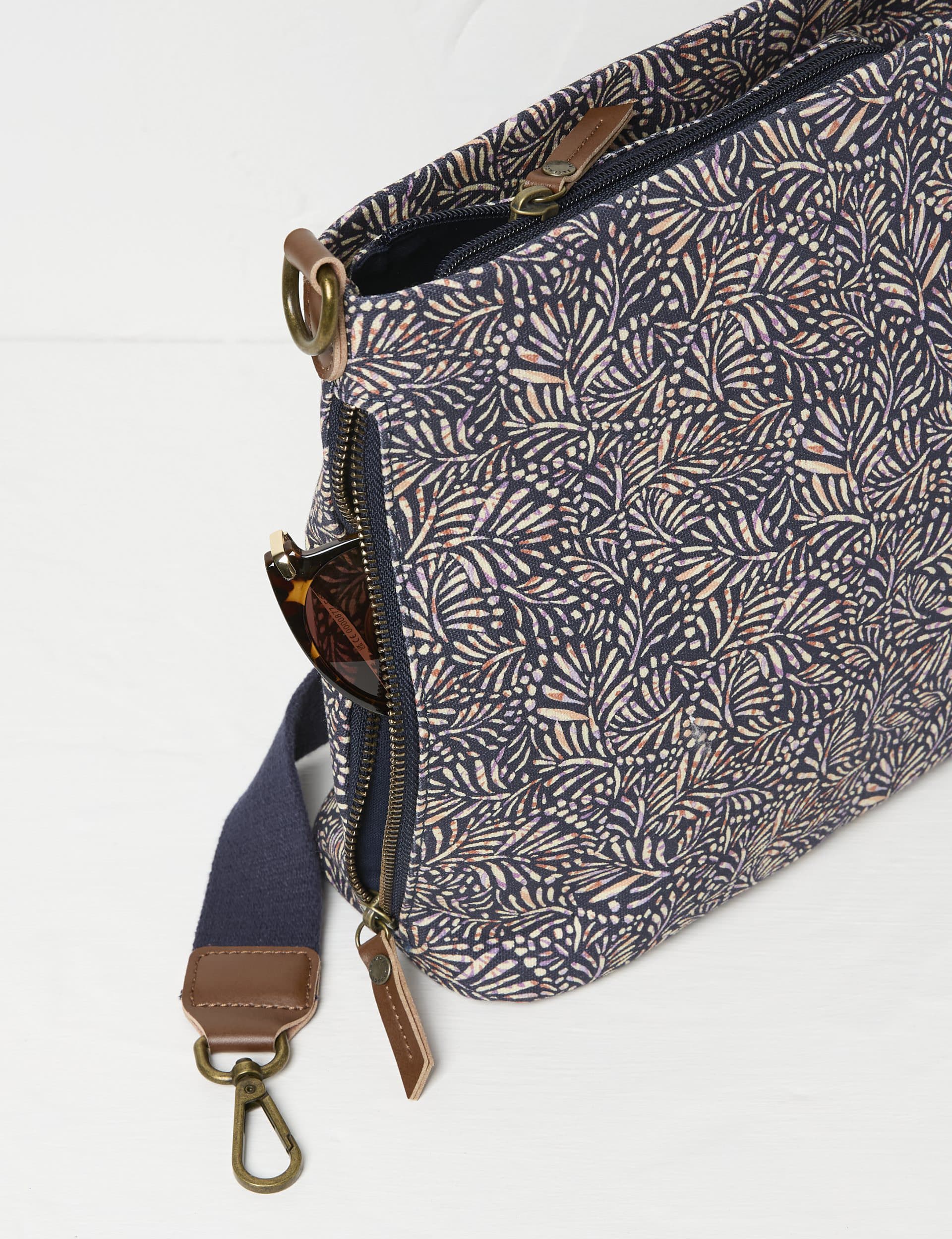 Fatface Women's Pure Cotton Canvas Printed Shoulder Bag - Navy, Navy