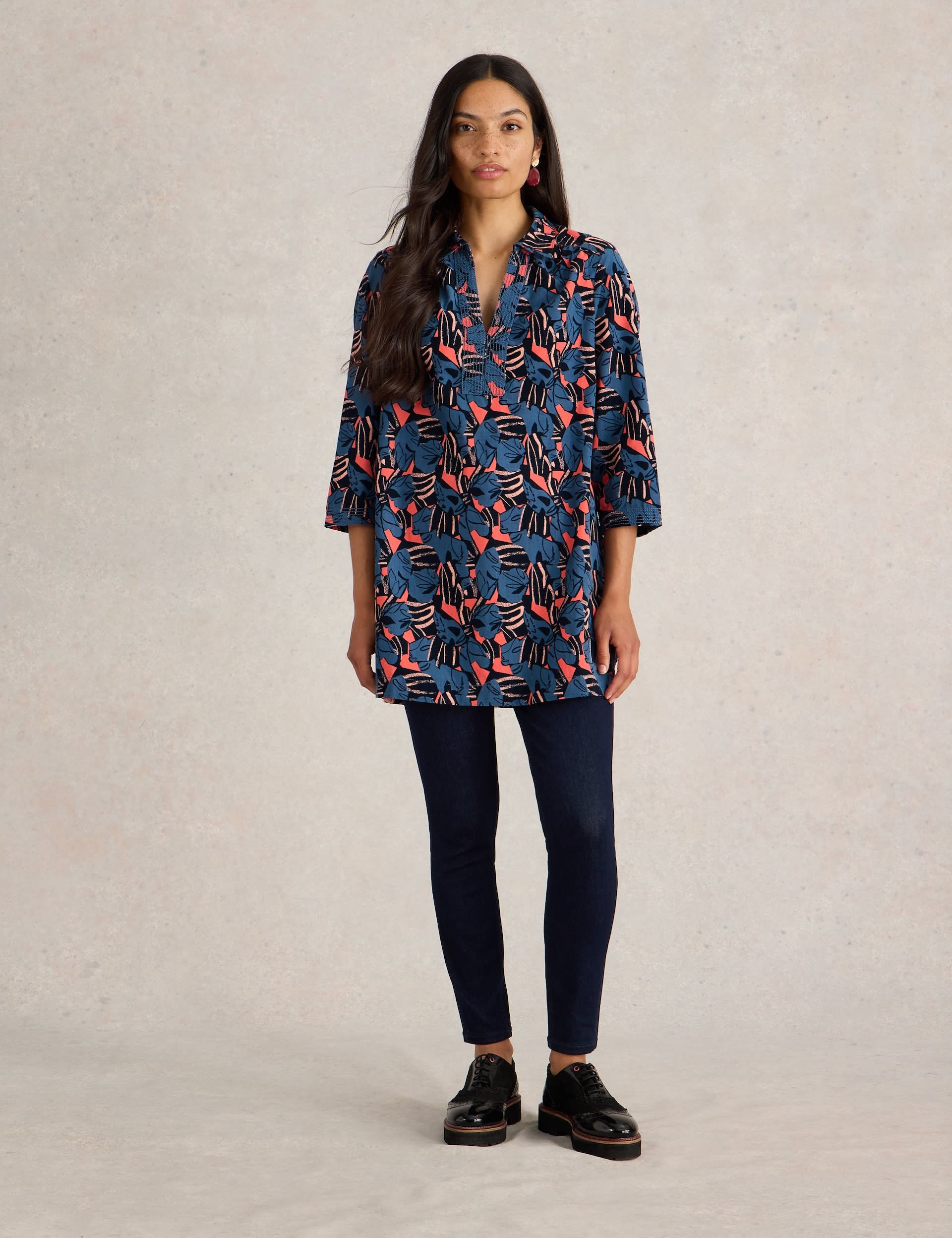 White Stuff Women's Pure Cotton Printed Tunic - 10REG - Navy Mix, Navy Mix