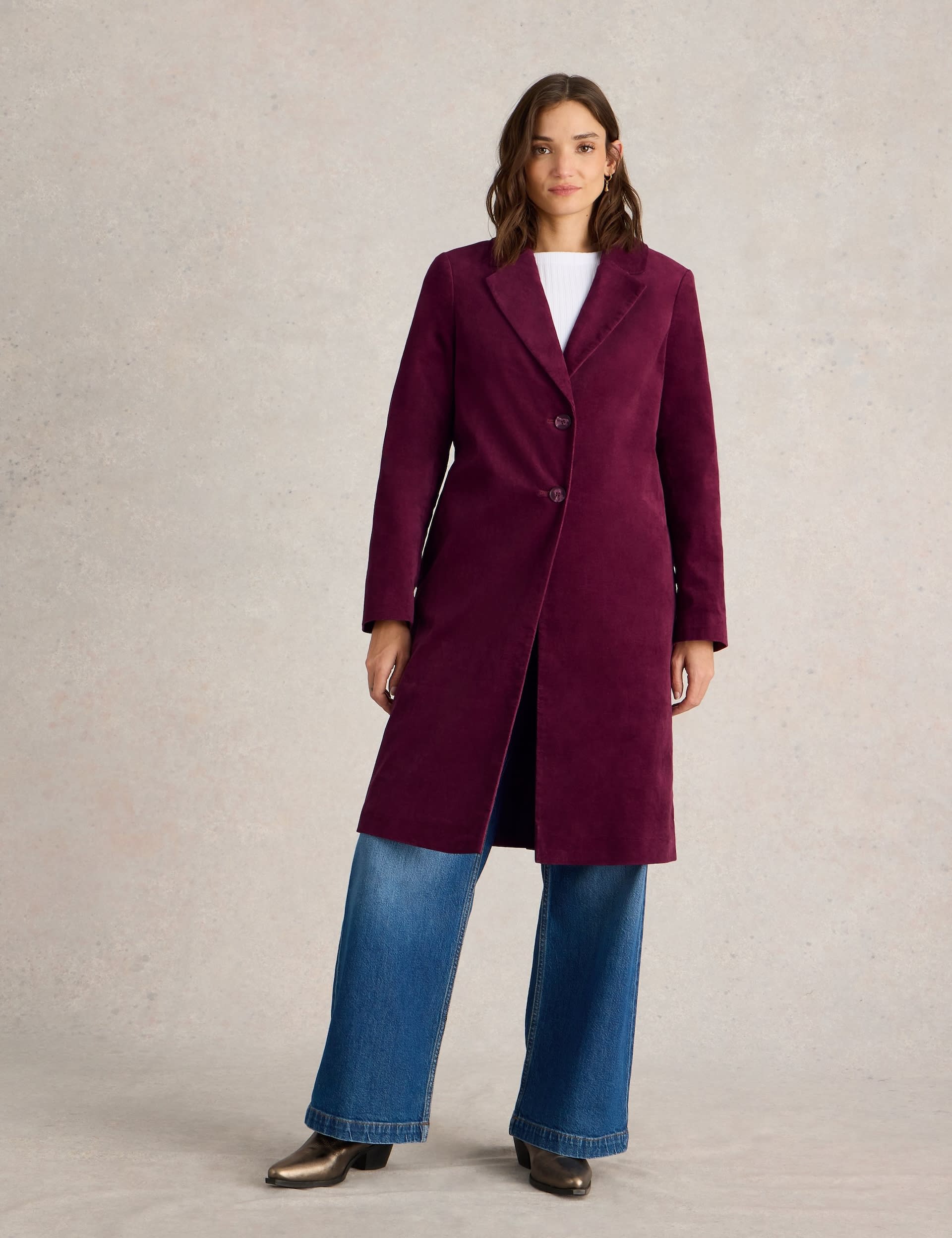 White Stuff Women's Cotton Rich Velvet Coat - 6REG - Purple, Navy,Purple