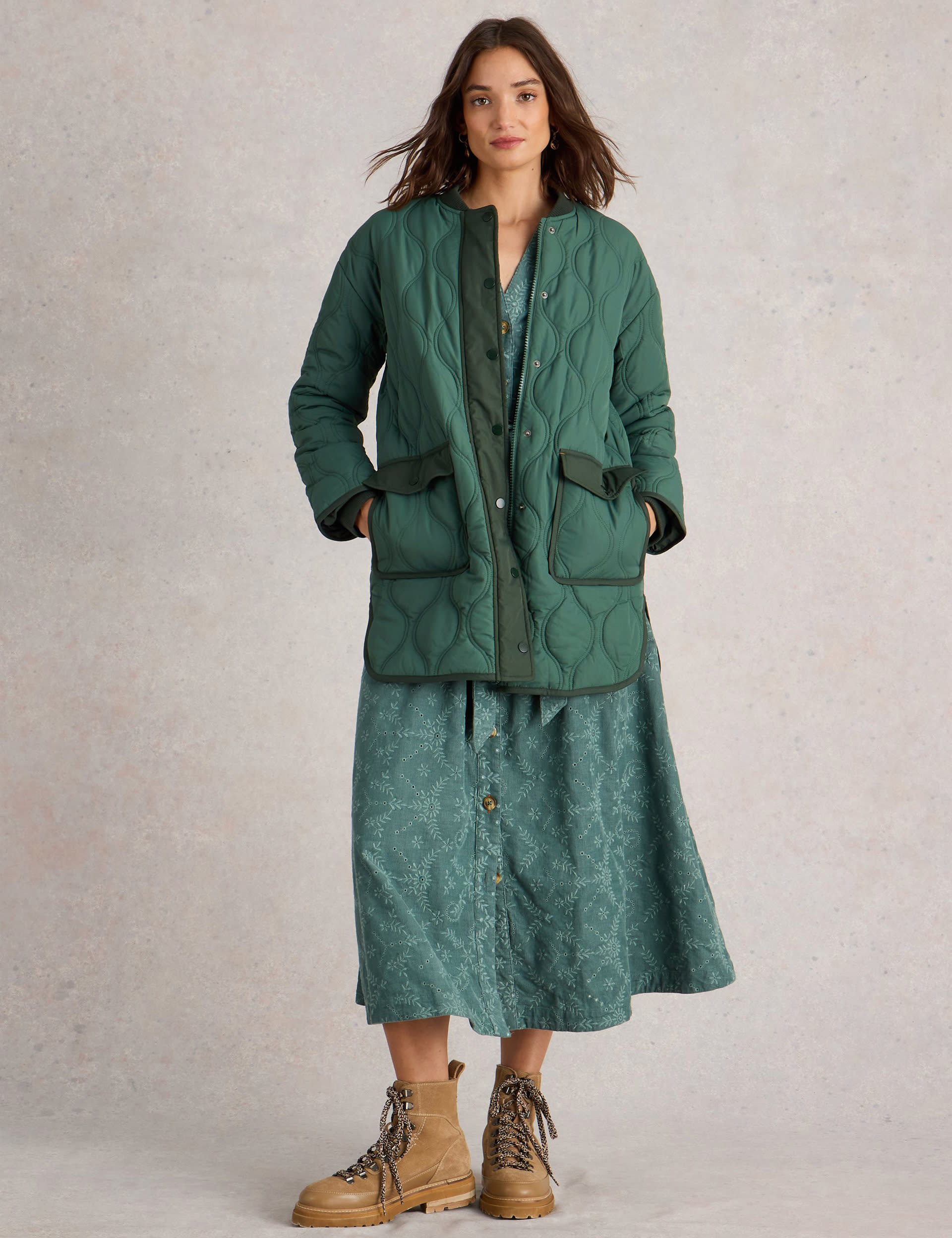 White Stuff Women's Quilted Coat - 20 - Green, Green