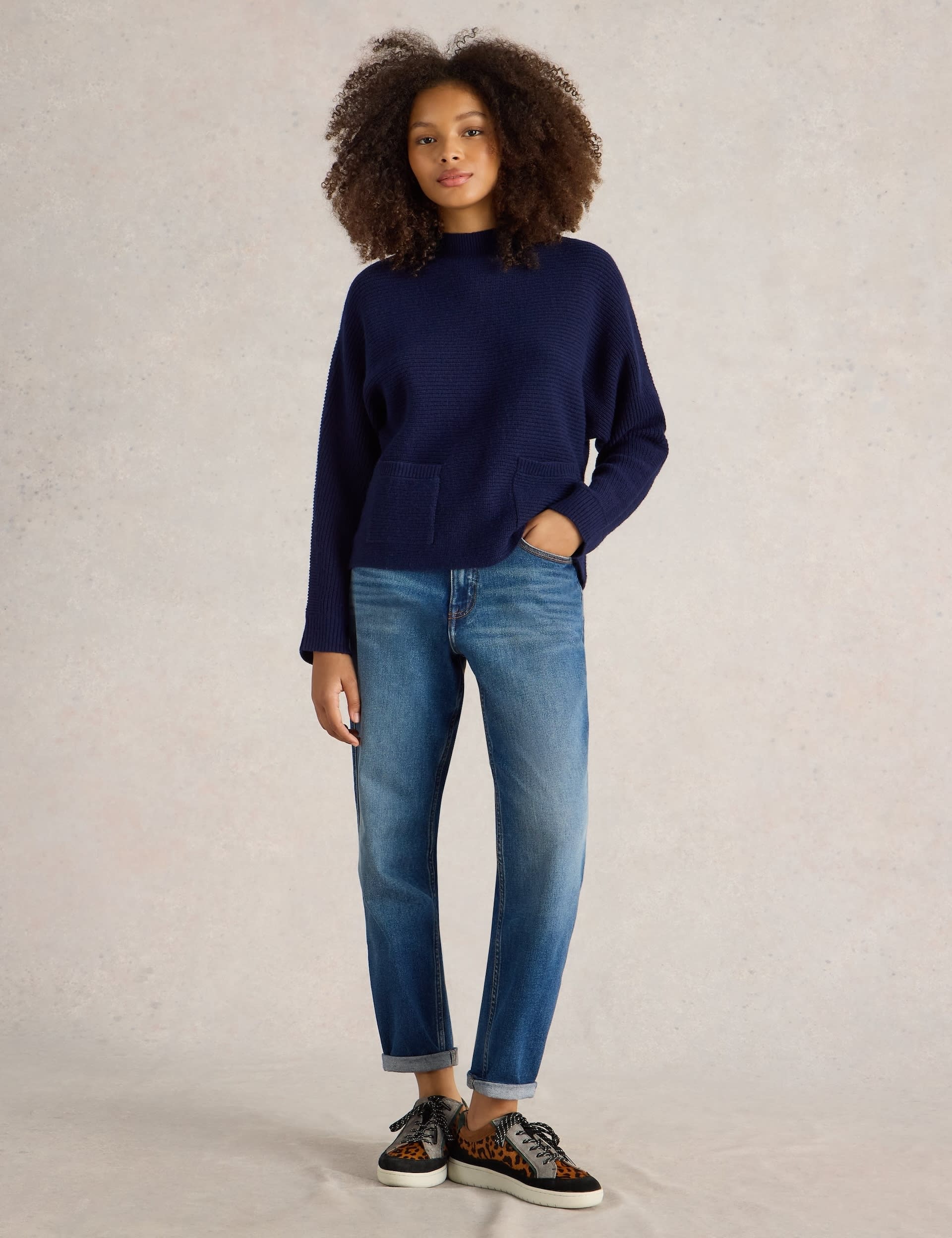 White Stuff Women's Wool Rich Textured Jumper - 8 - Navy, Navy