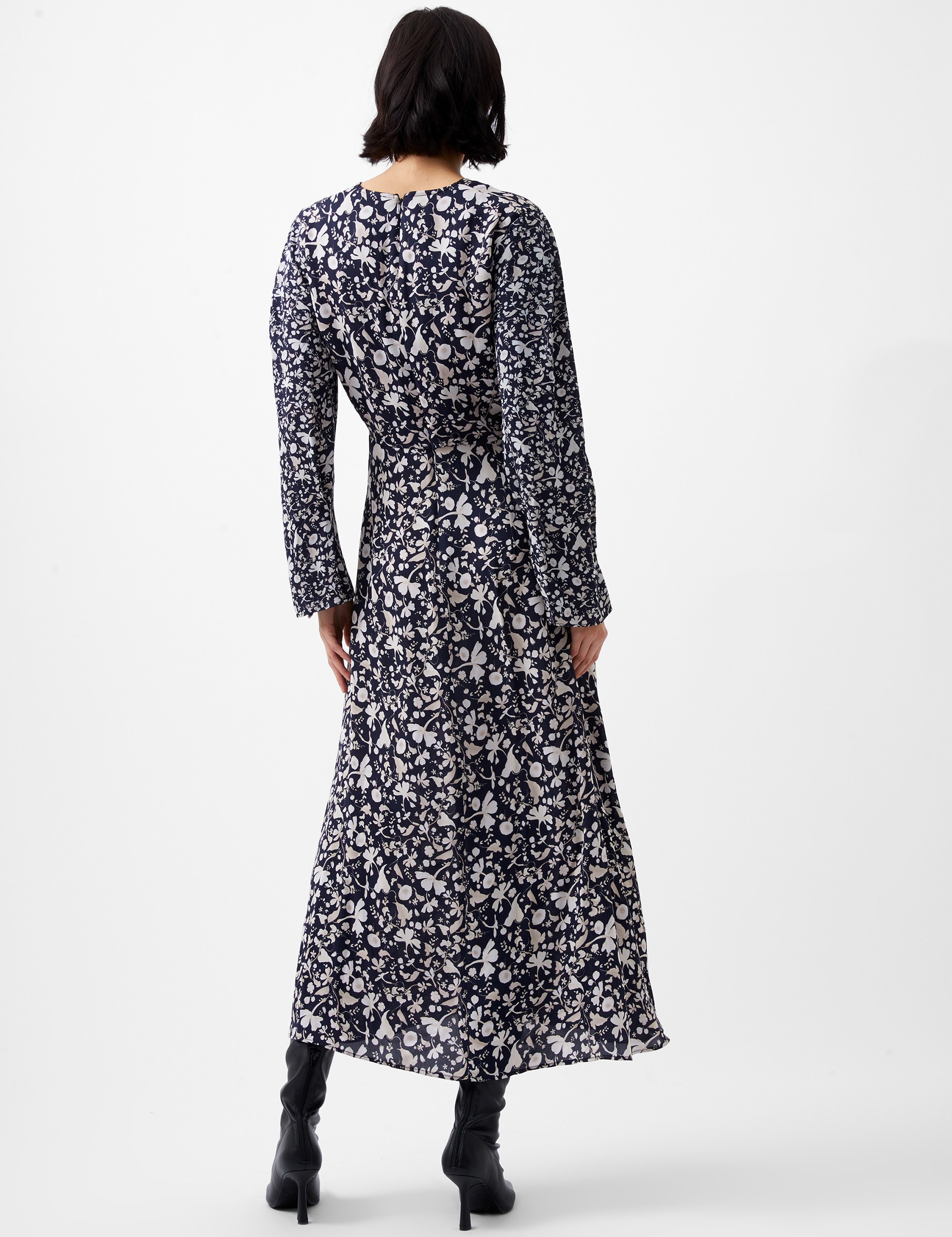 French Connection Women's Floral Midi Waisted Dress - 10 - Navy Mix, Navy Mix