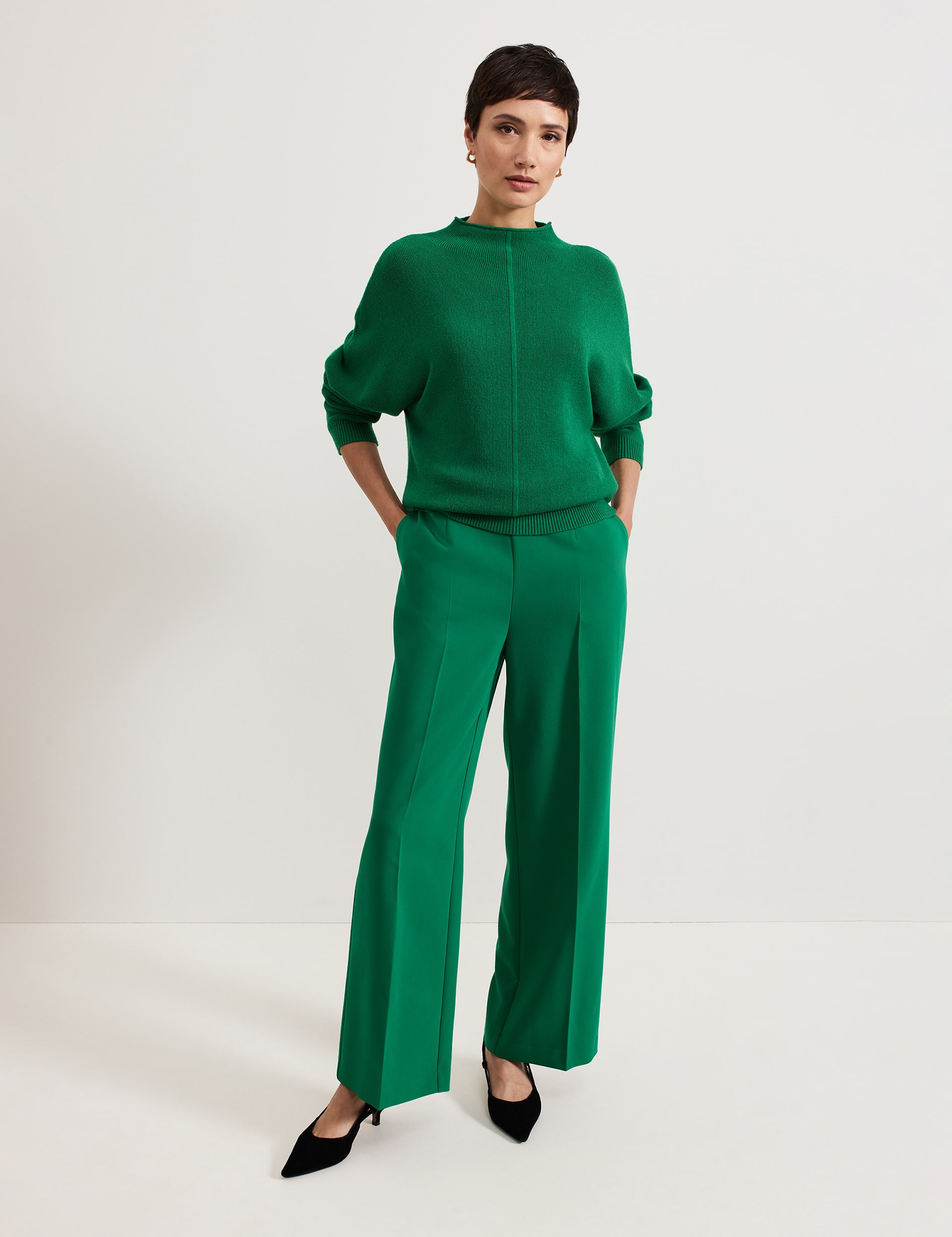 Phase Eight Women's Textured Funnel Neck Batwing Jumper - Green, Green