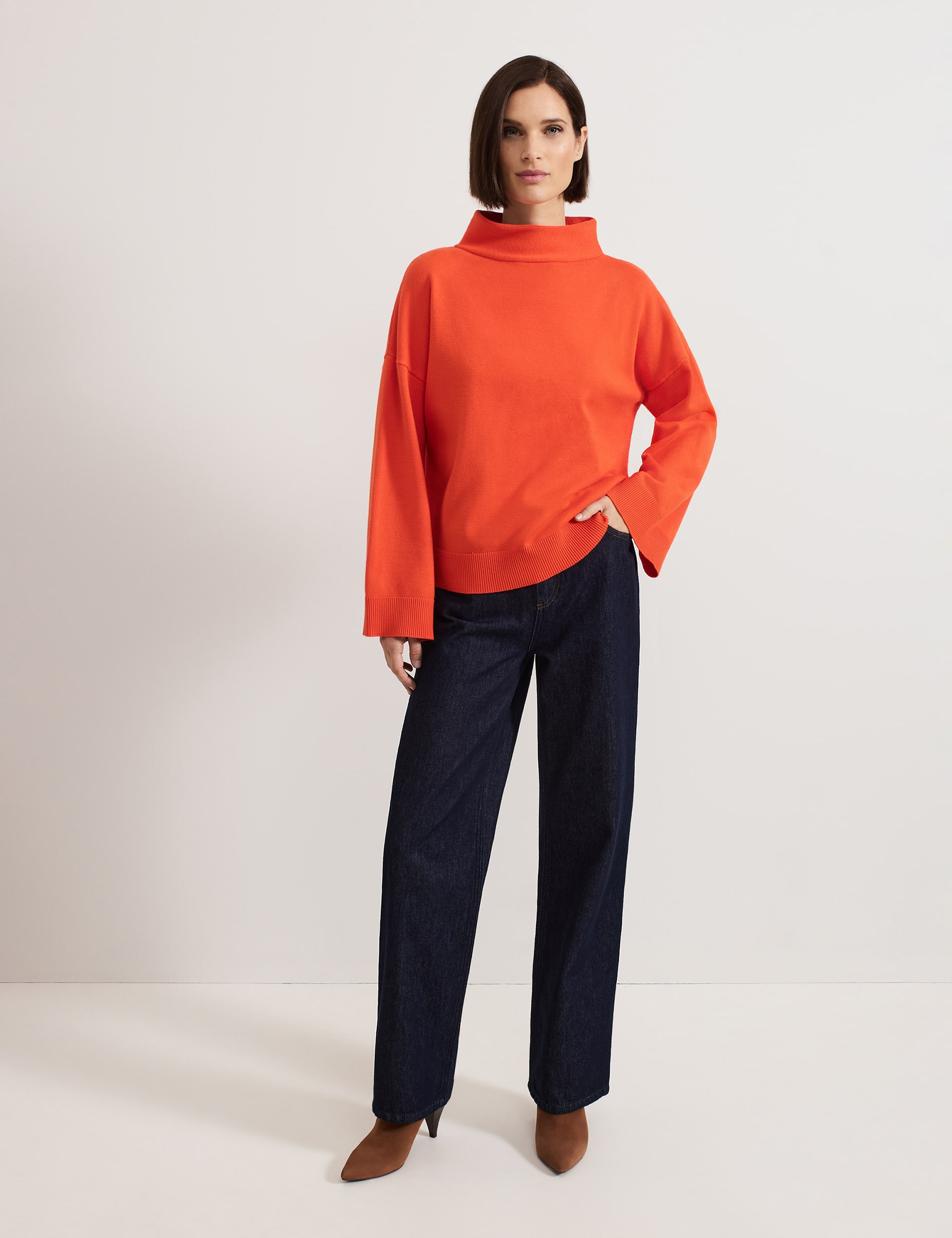 Phase Eight Women's Funnel Neck Wide Sleeve Jumper - Orange, Orange