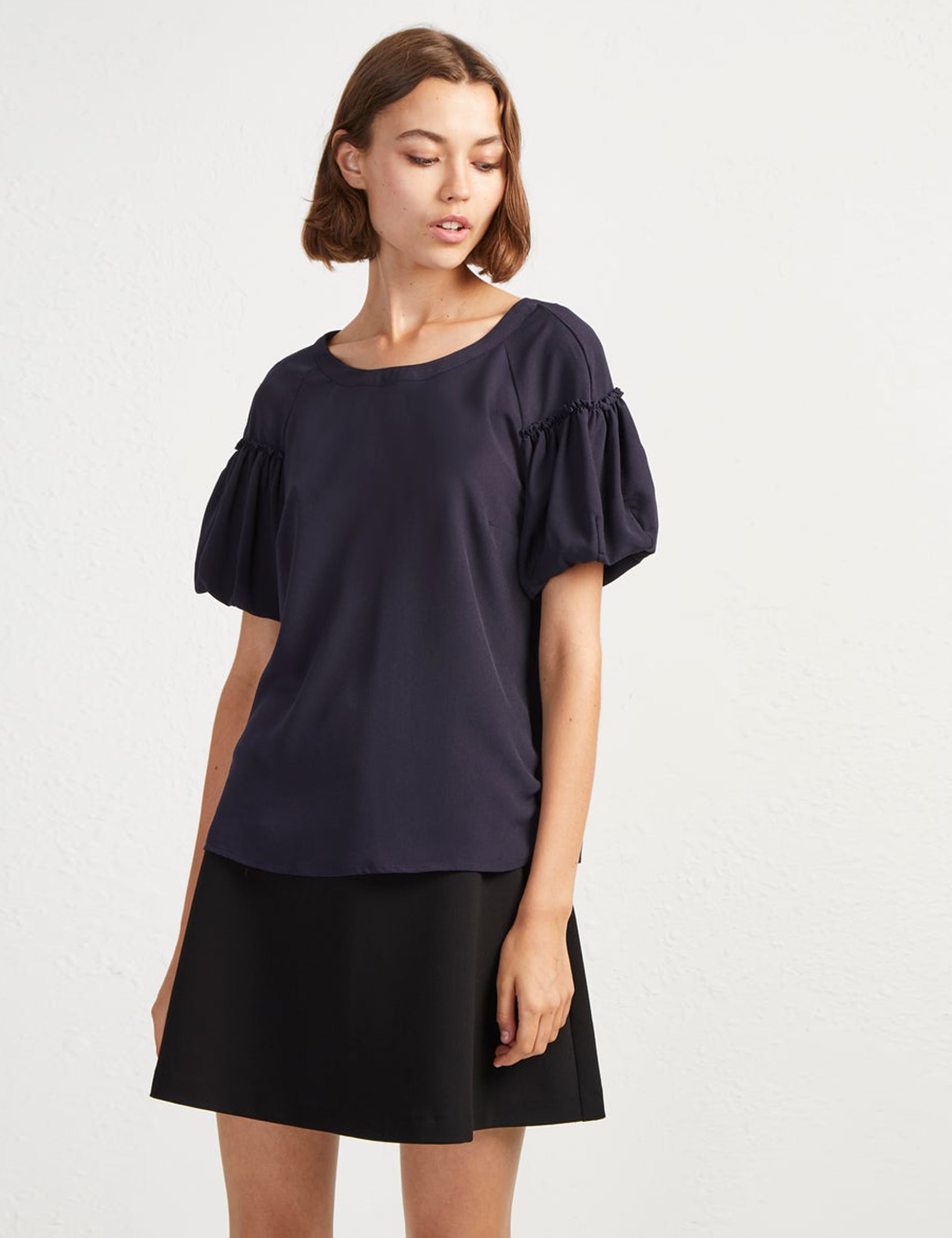 French Connection Women's Puff Sleeve Blouse - Navy, Navy