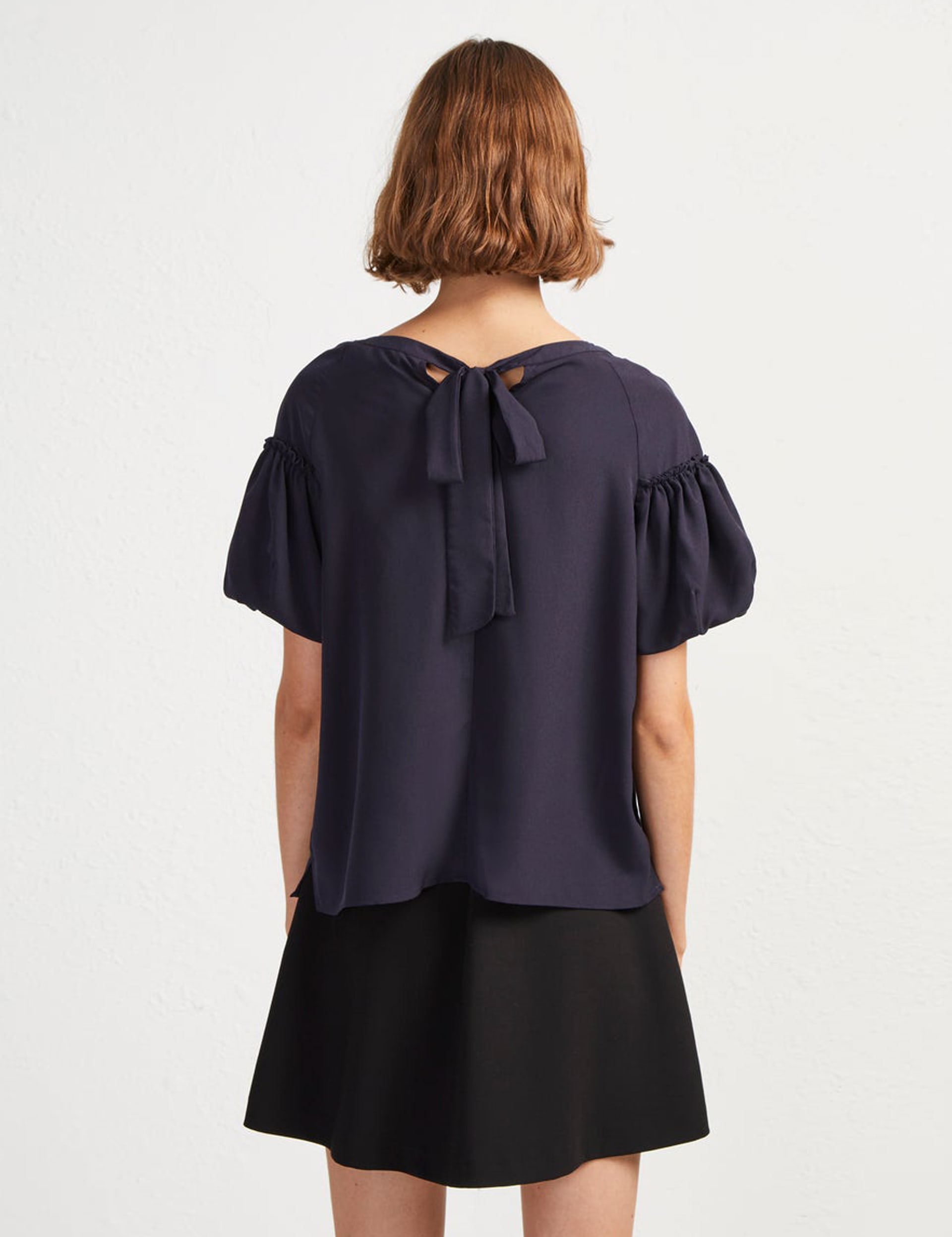 French Connection Women's Puff Sleeve Blouse - Navy, Navy