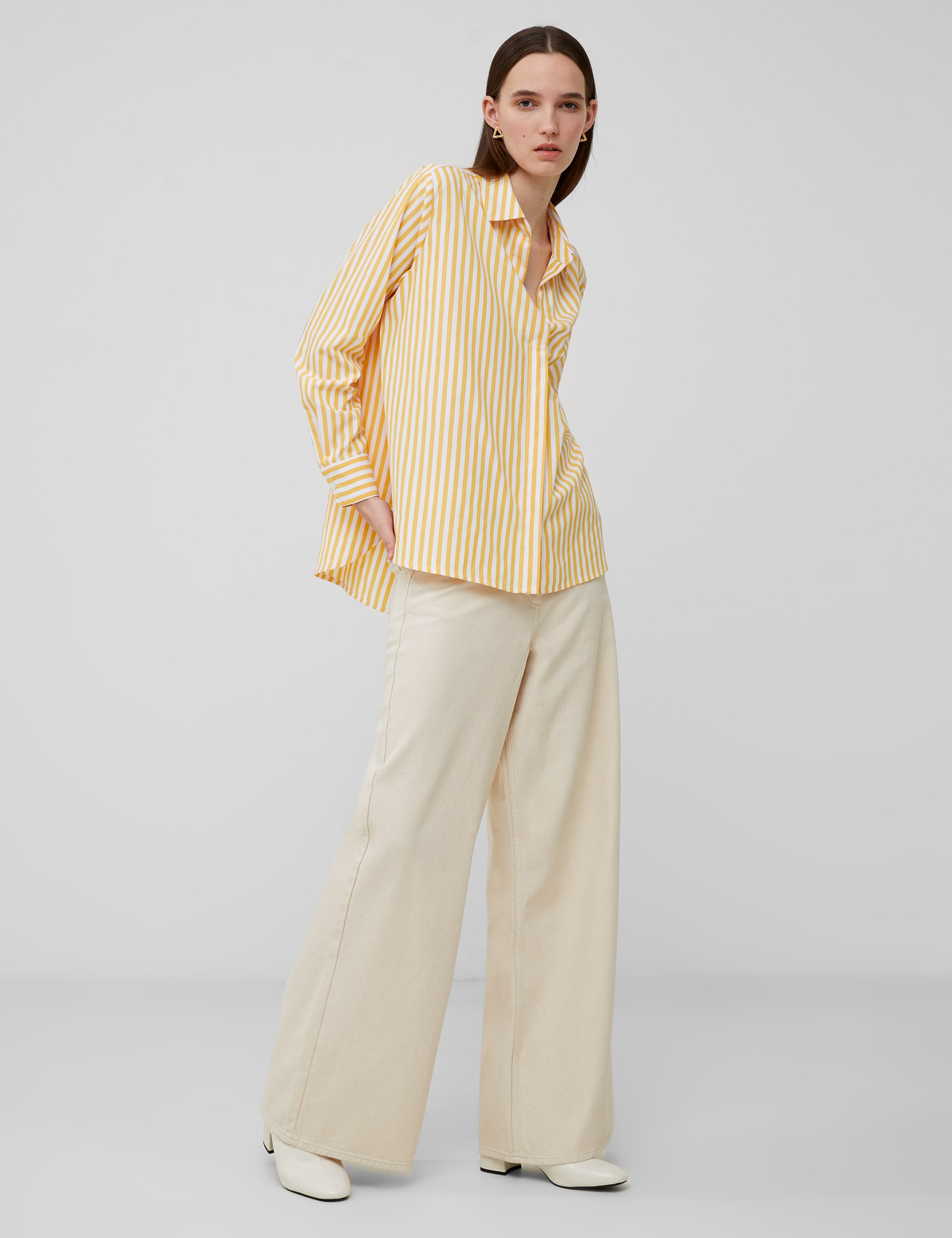 French Connection Women's Cotton Blend Striped Relaxed Popover Blouse - Yellow Mix, Yellow Mix