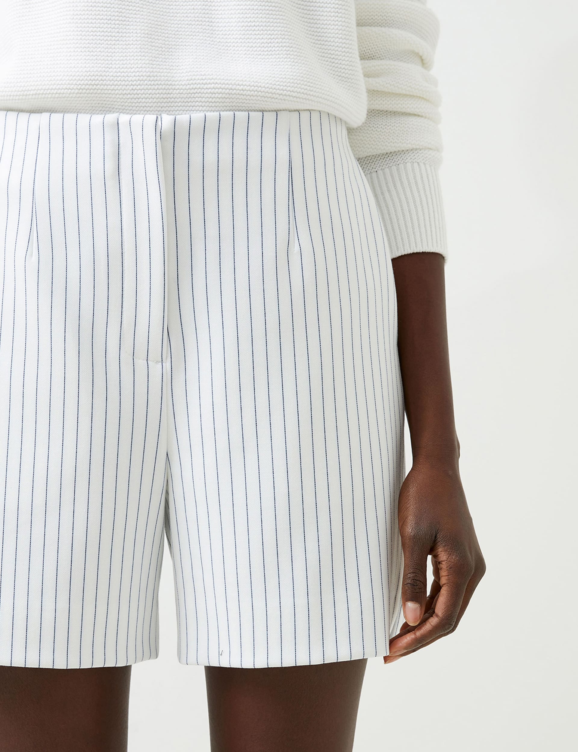 French Connection Women's Pinstripe Shorts - 12 - White Mix, White Mix