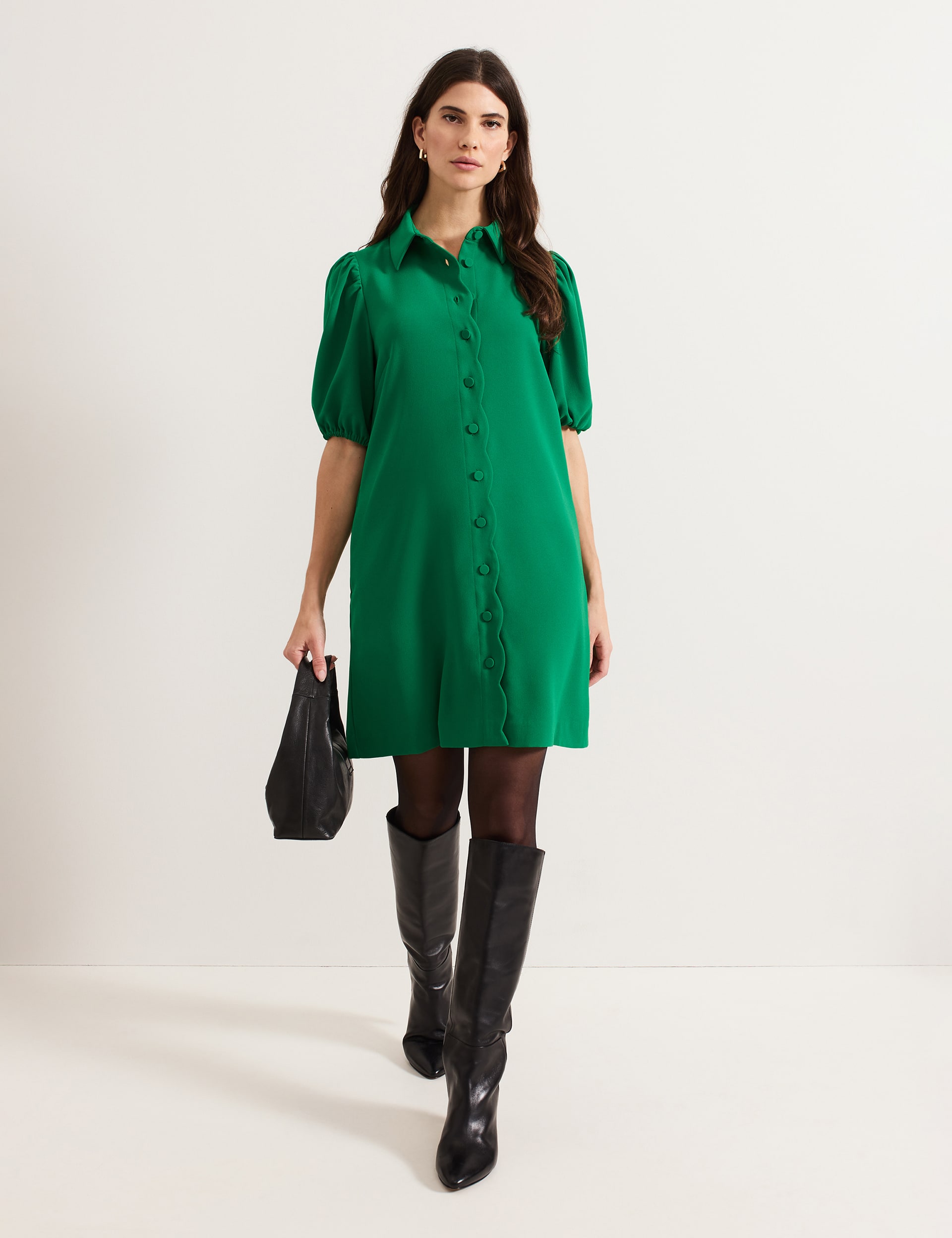 Phase Eight Women's Scallop Detail Mini Shirt Dress - 16 - Green, Green