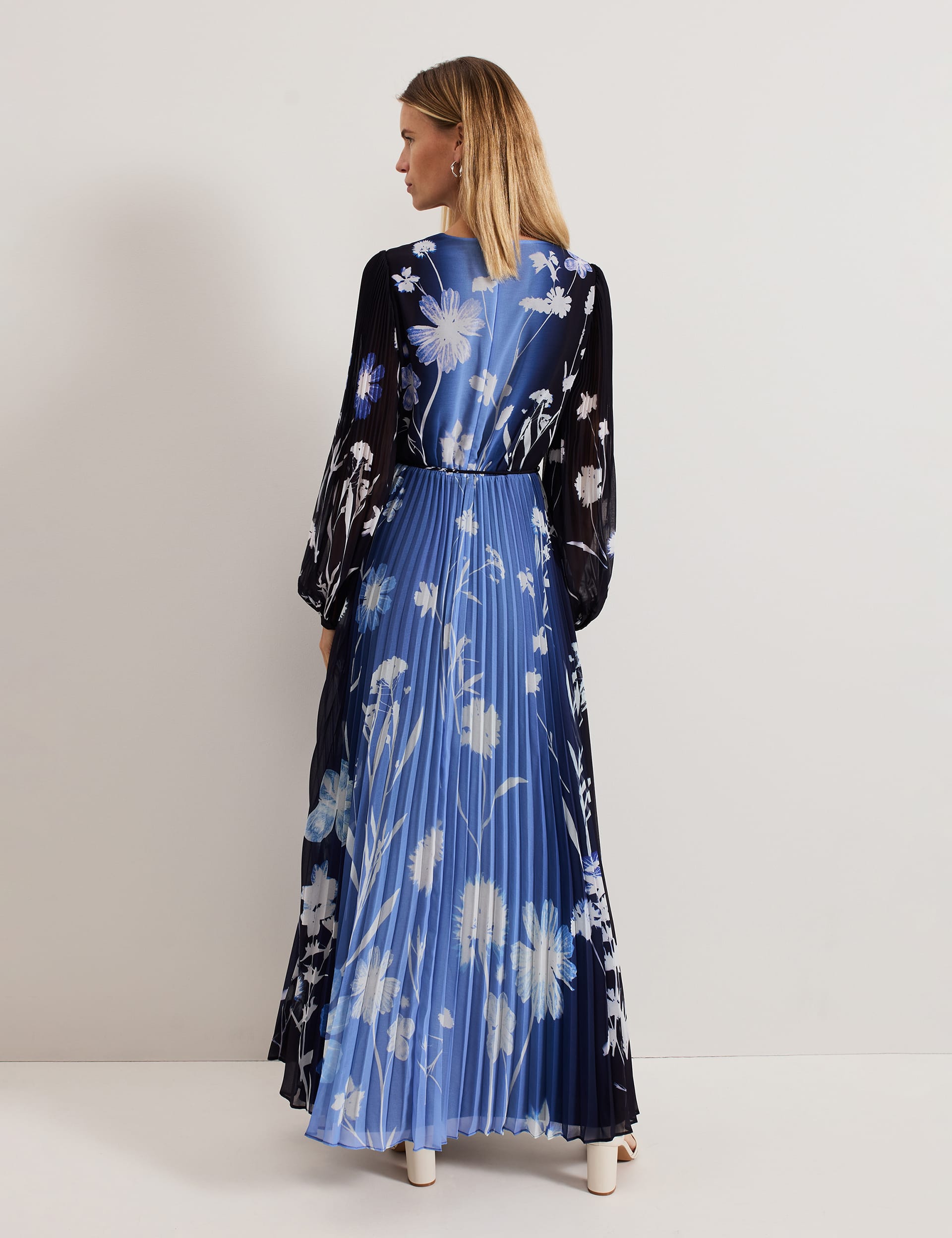 Phase Eight Women's Floral V-Neck Maxi Waisted Dress - 12REG - Blue Mix, Blue Mix