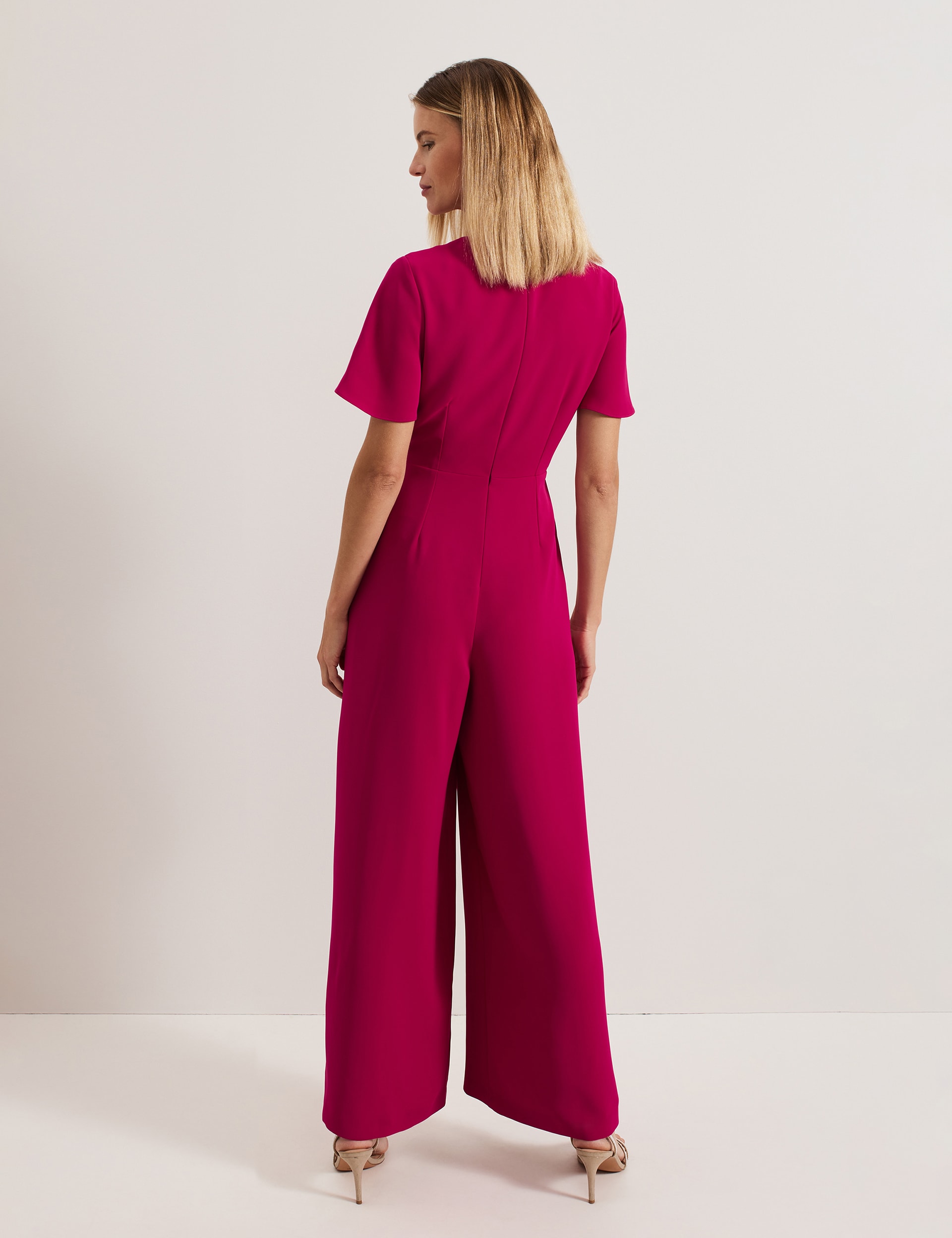 Phase Eight Women's Tie Detail Short Sleeve Wrap Wide Leg Jumpsuit - 12REG - Pink, Pink