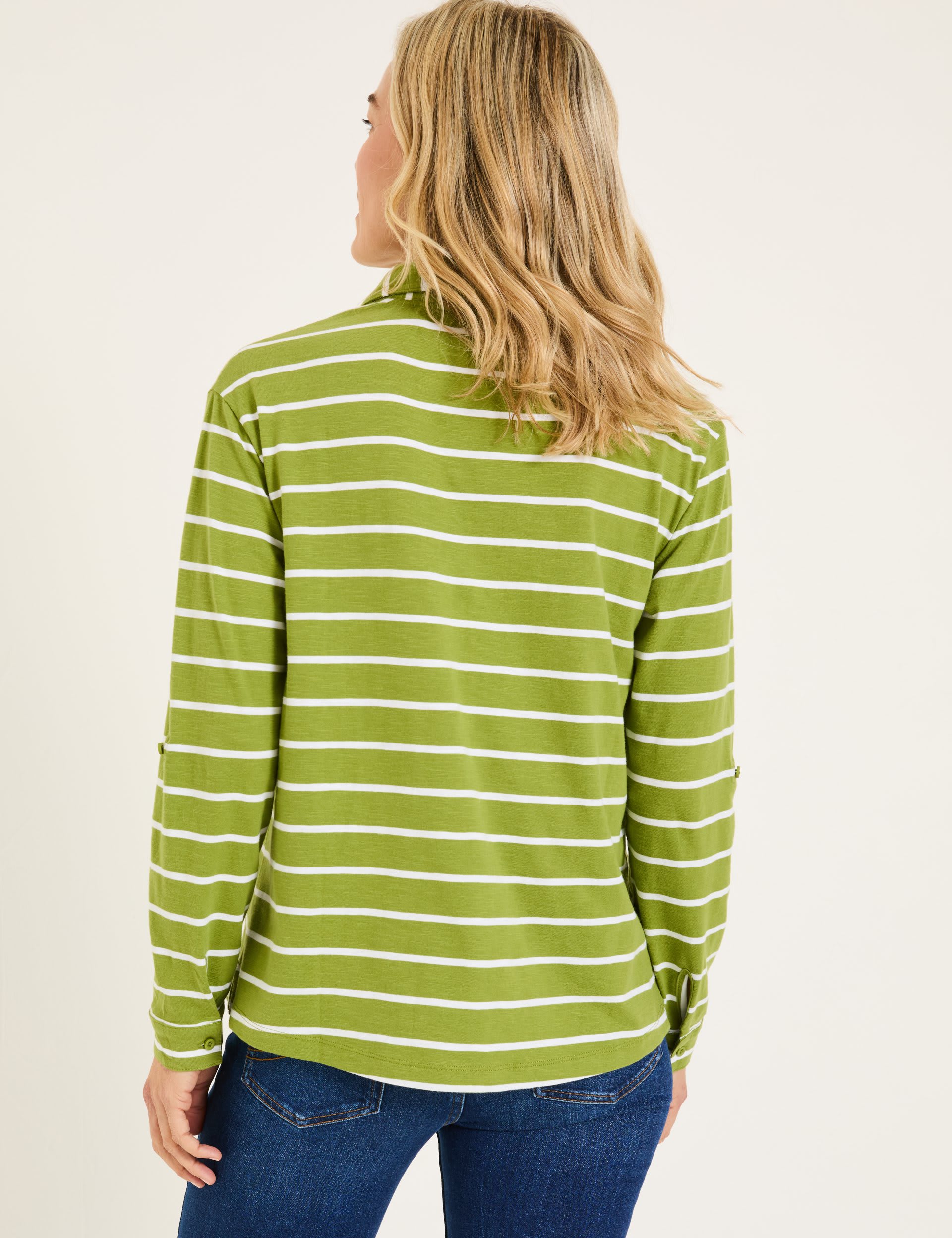 Fatface Women's Pure Cotton Striped V-Neck Top - 14 - Green, Green