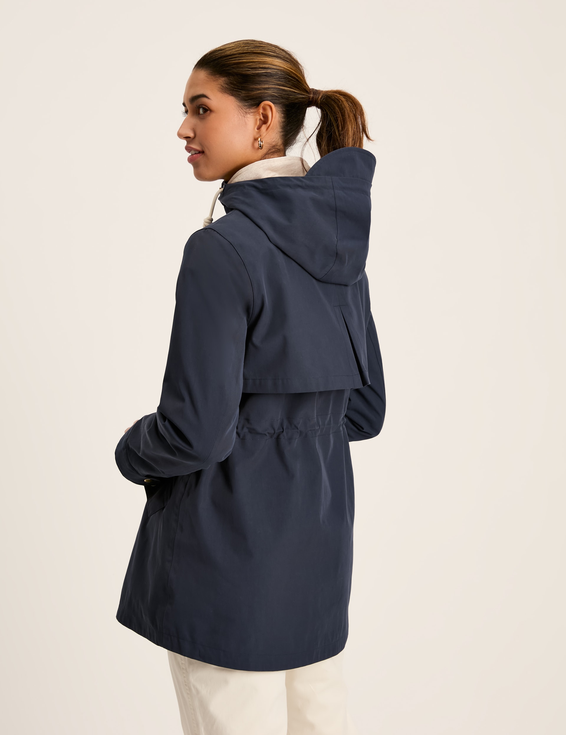 Joules Women's Cotton Rich Hooded Raincoat - 8 - Dark Blue, Neutral,Dark Blue