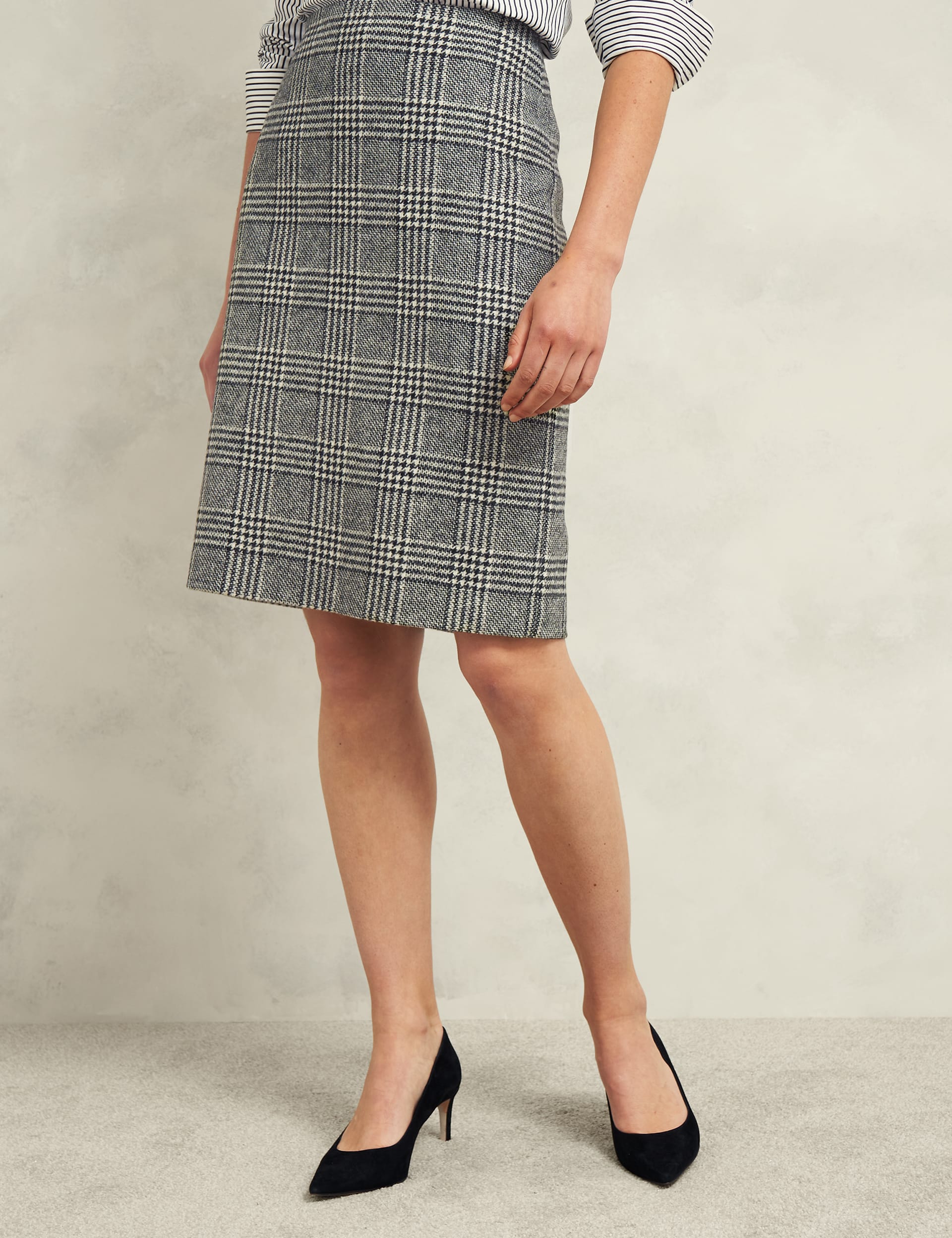 Hobbs Women's Pure Wool Checked Mini Pencil Skirt - 14 - Grey, Grey