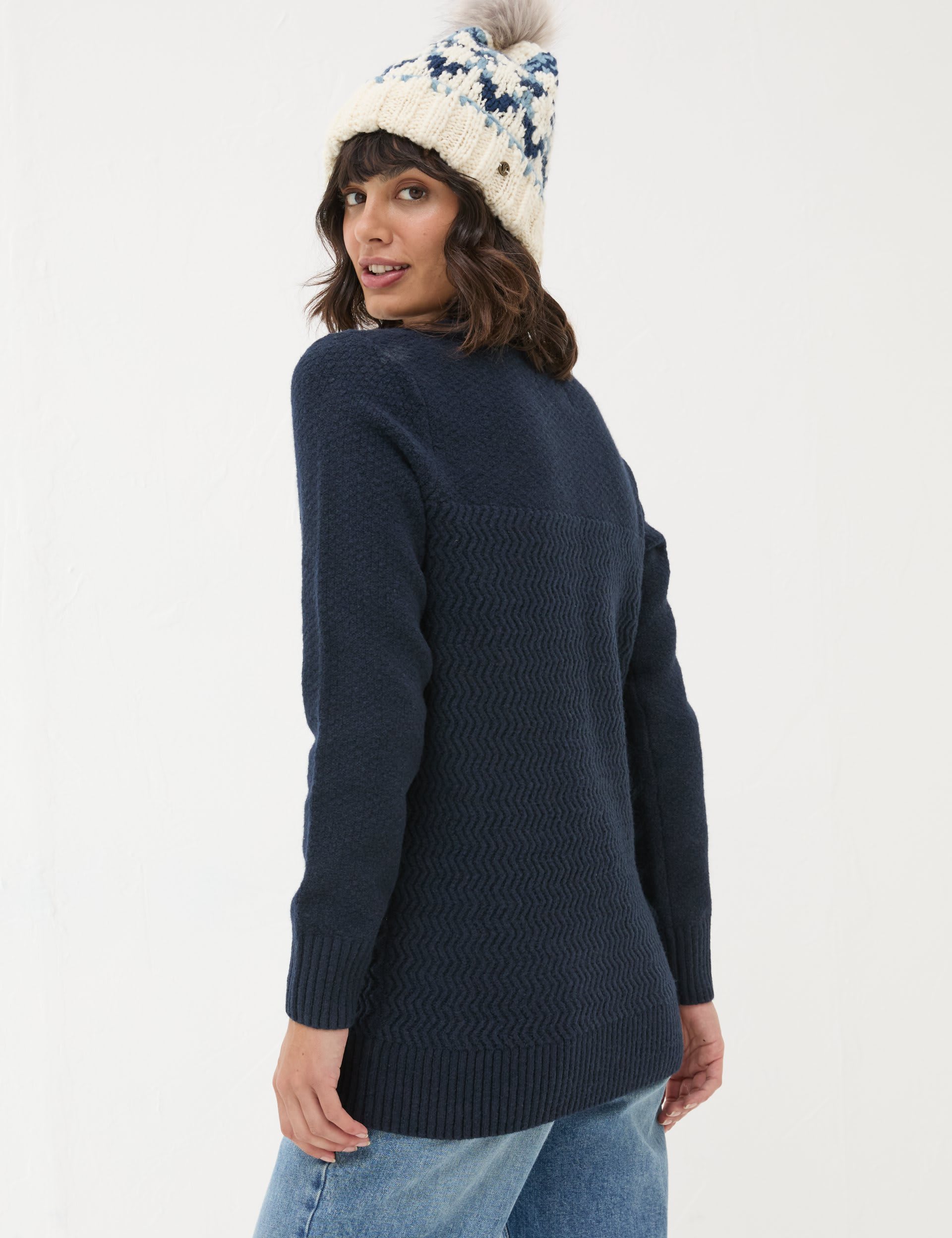 Fatface Women's Textured Crew Neck Jumper with Wool - 6 - Navy, Navy