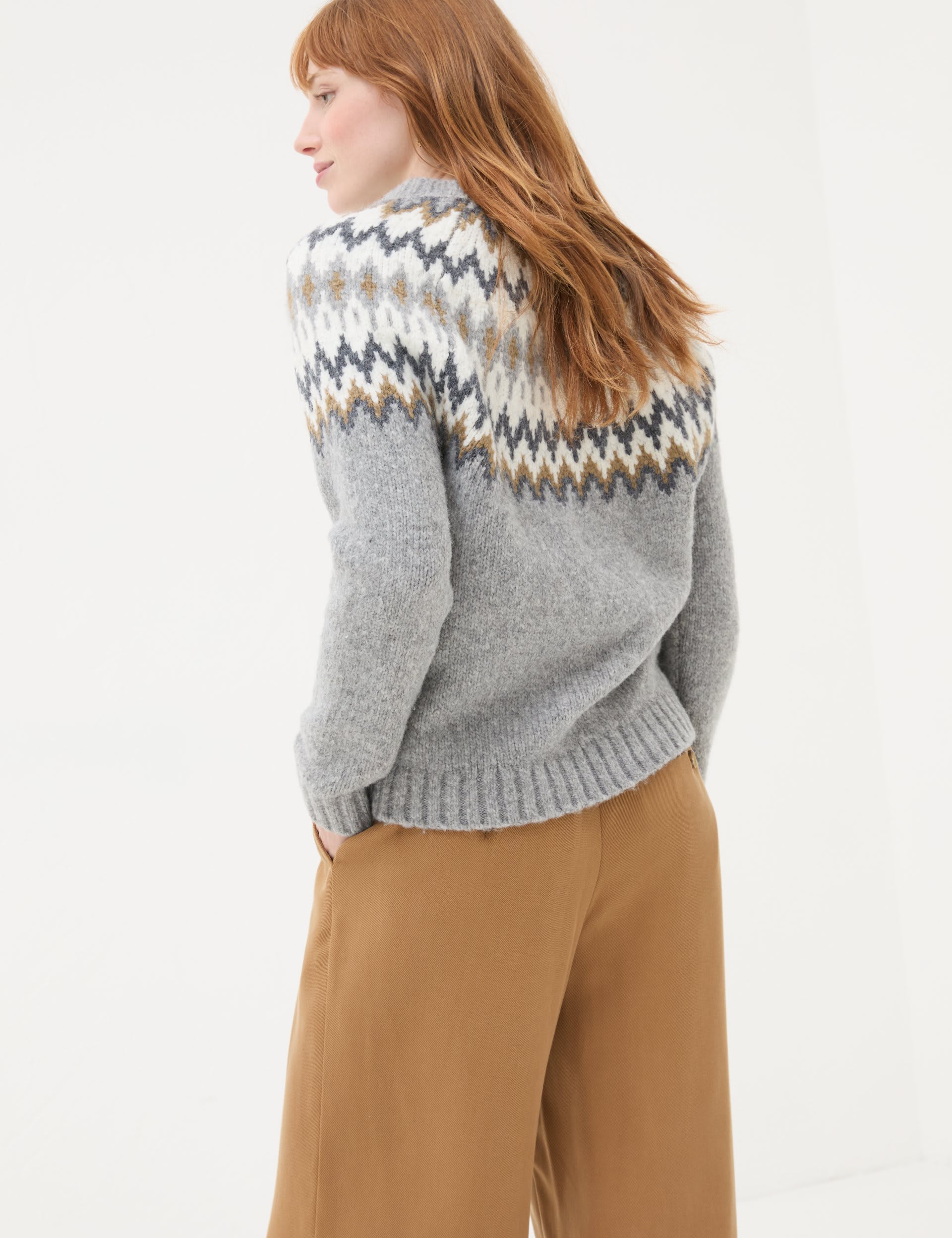 Fatface Women's Fair Isle Crew Neck Jumper - 16 - Grey Marl, Grey Marl