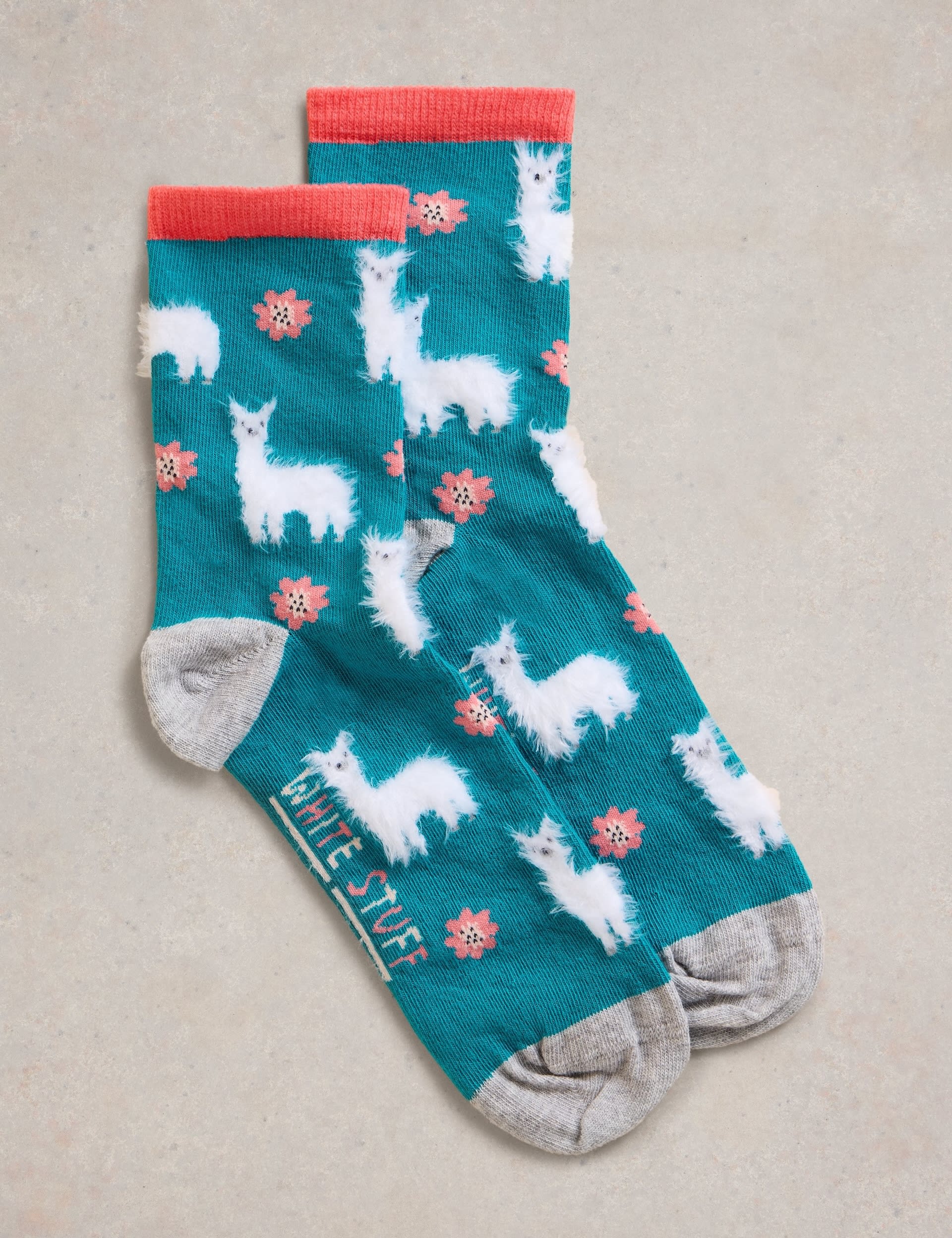 White Stuff Women's Cotton Rich Llama Ankle High Socks - 3-5 - Teal, Teal