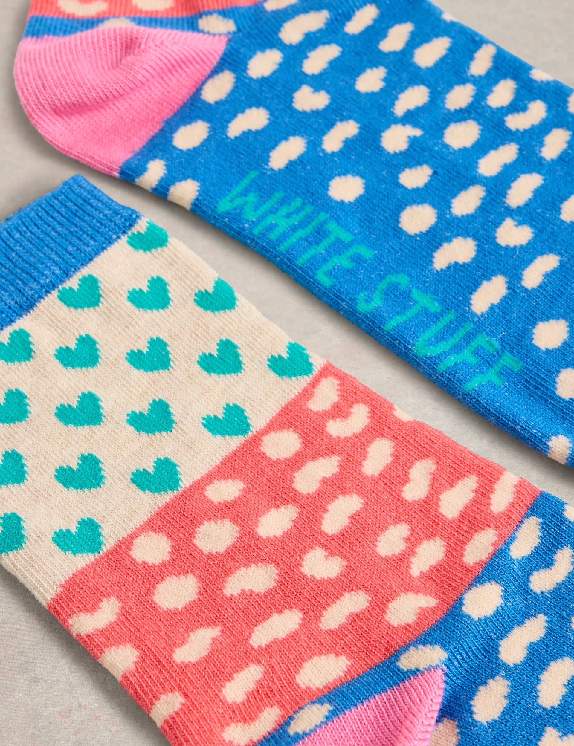 White Stuff Women's Cotton Rich Heart Spot Ankle High Socks - 6-8 - Blue Mix, Blue Mix