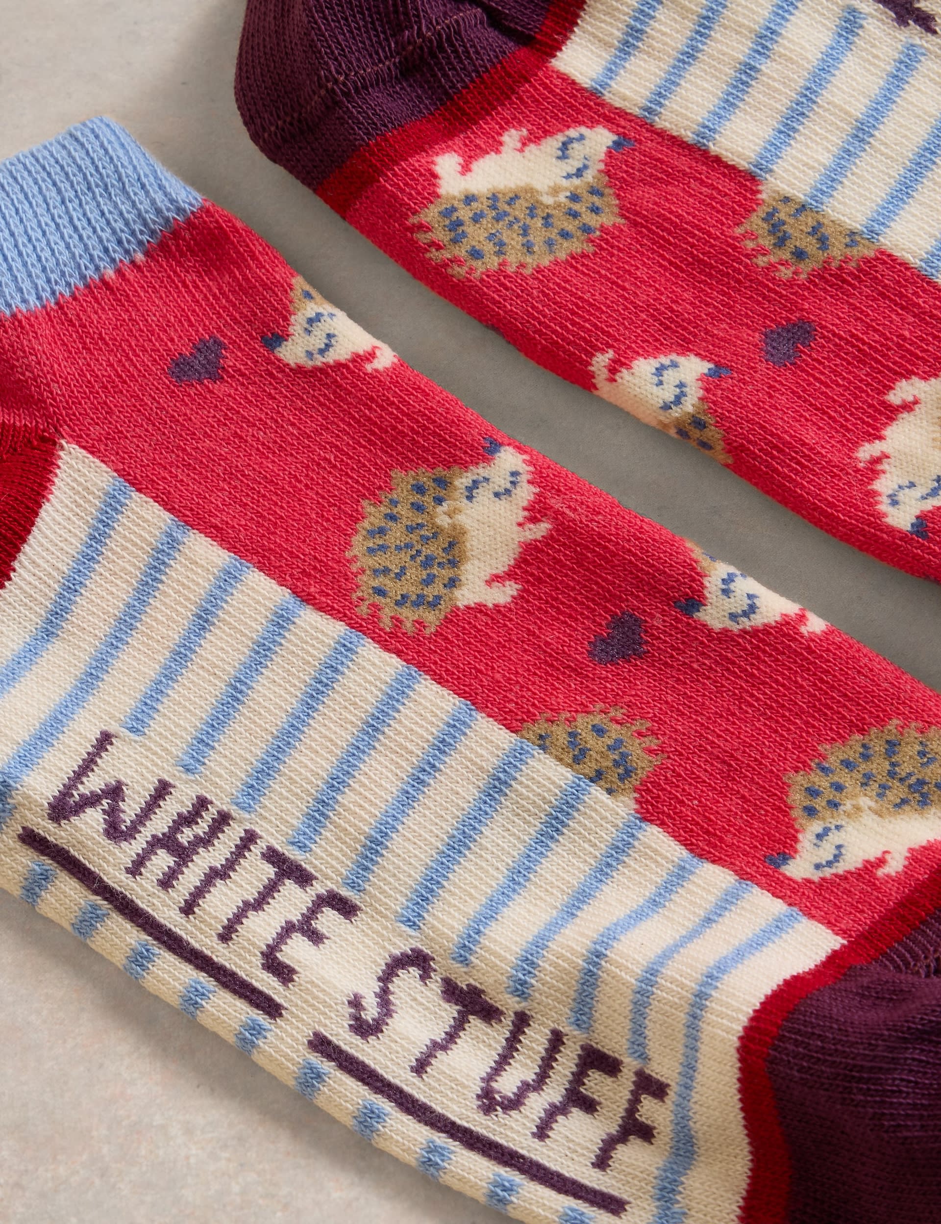 White Stuff Women's Cotton Rich Patterned Trainer Socks - 6-8 - Red Mix, Red Mix