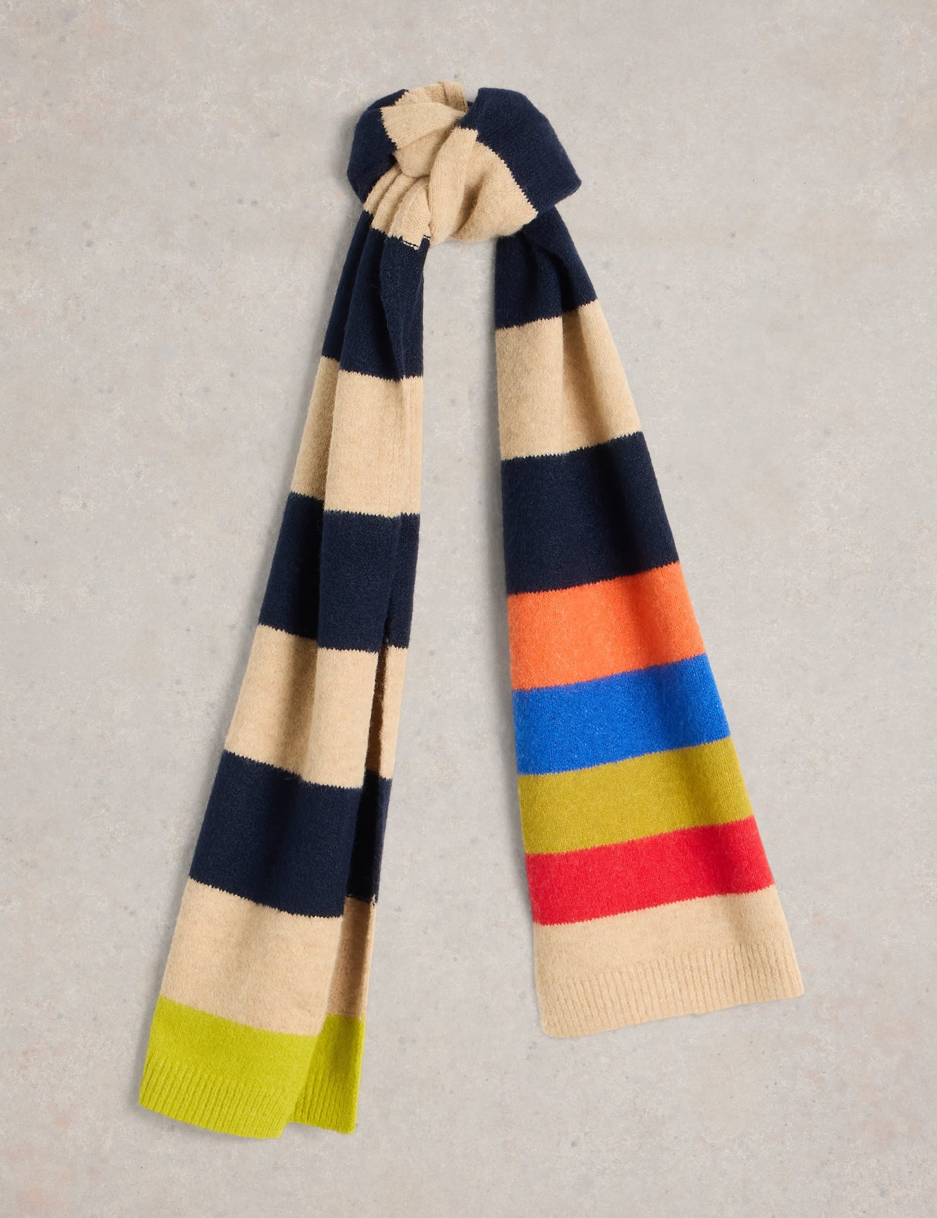 White Stuff Women's Knitted Colour Block Scarf with Wool - Navy Mix, Navy Mix