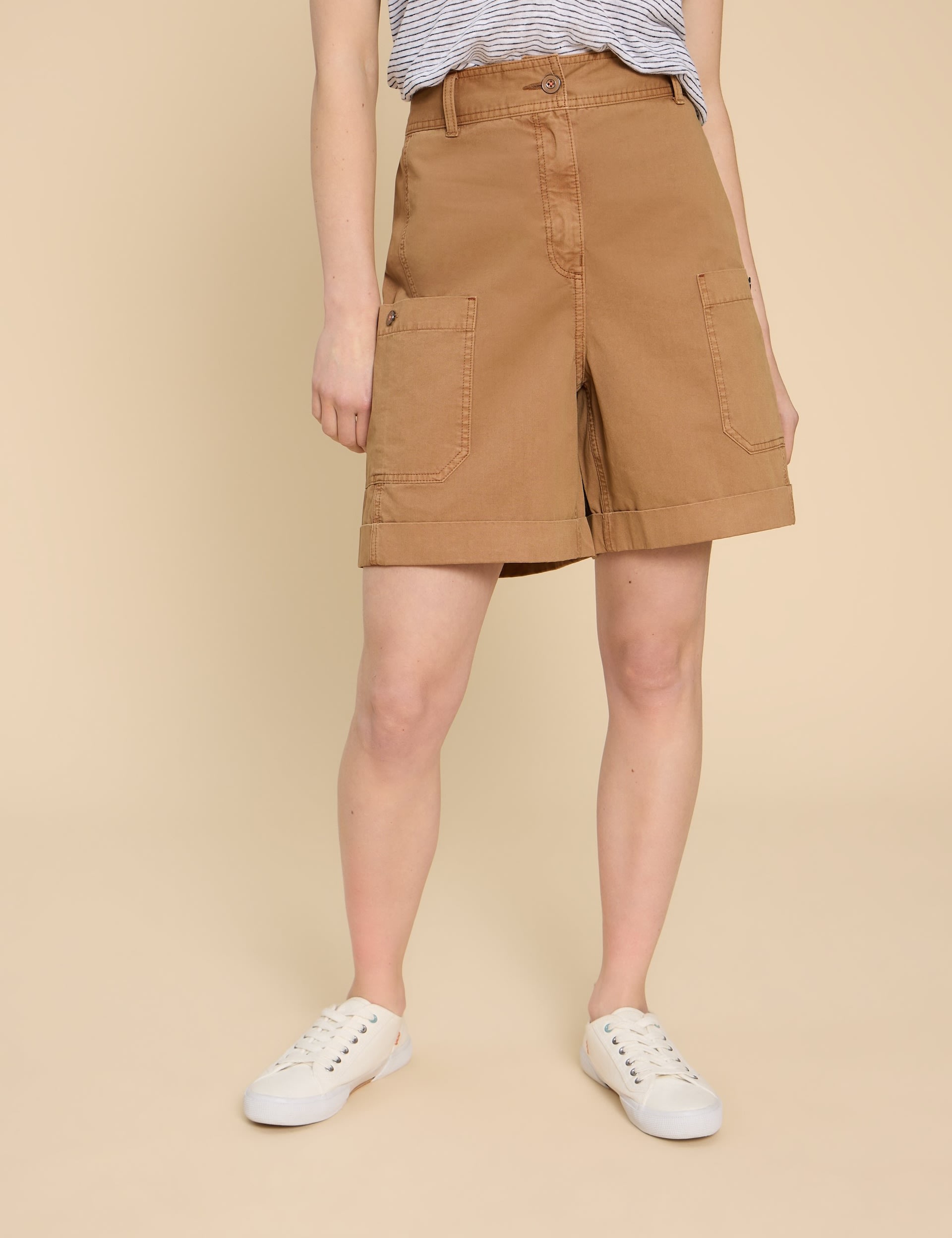 White Stuff Women's Pure Cotton Cargo Shorts - 10 - Natural, Natural