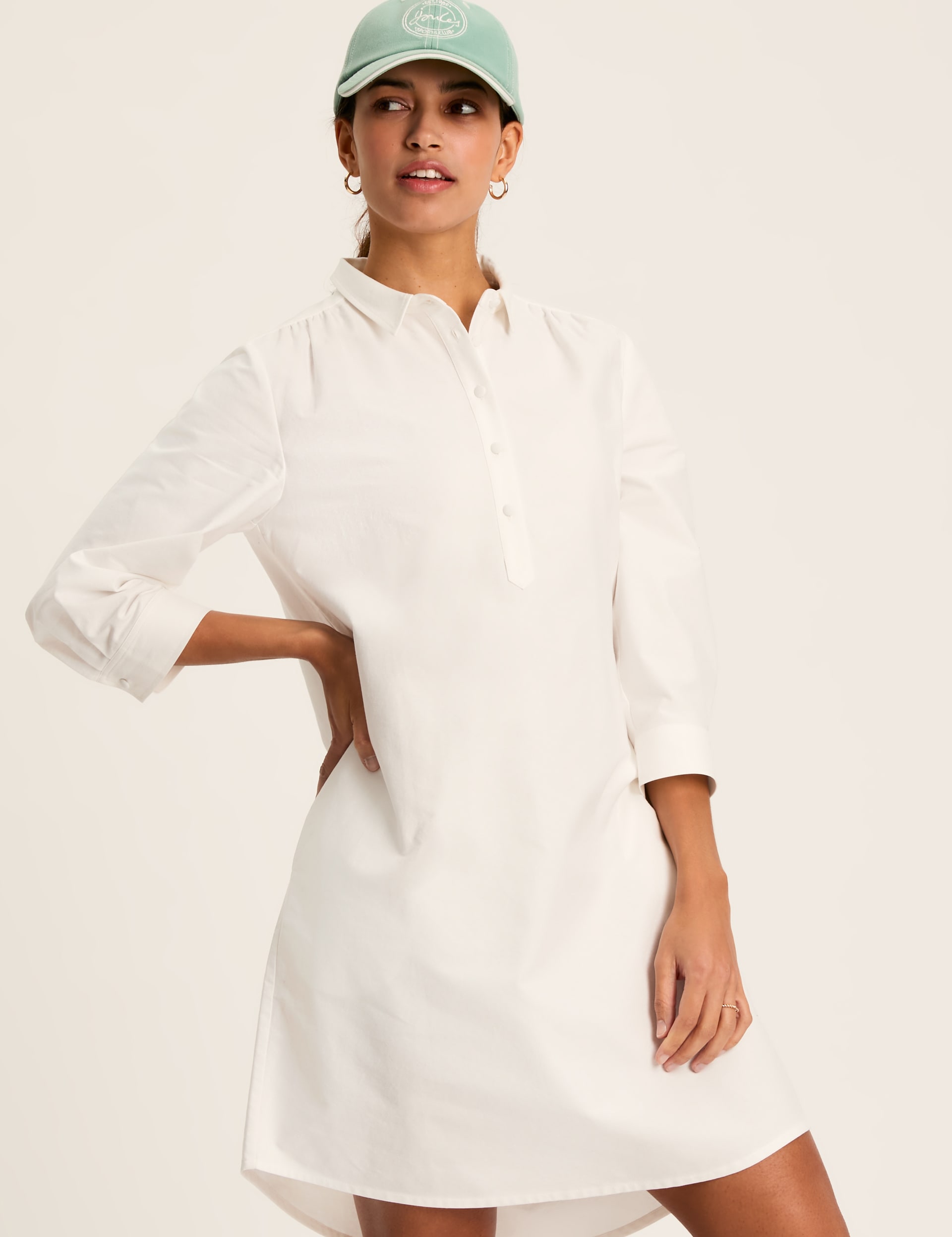 Joules Women's Pure Cotton Collared Knee Length Shirt Dress - 8 - White, White