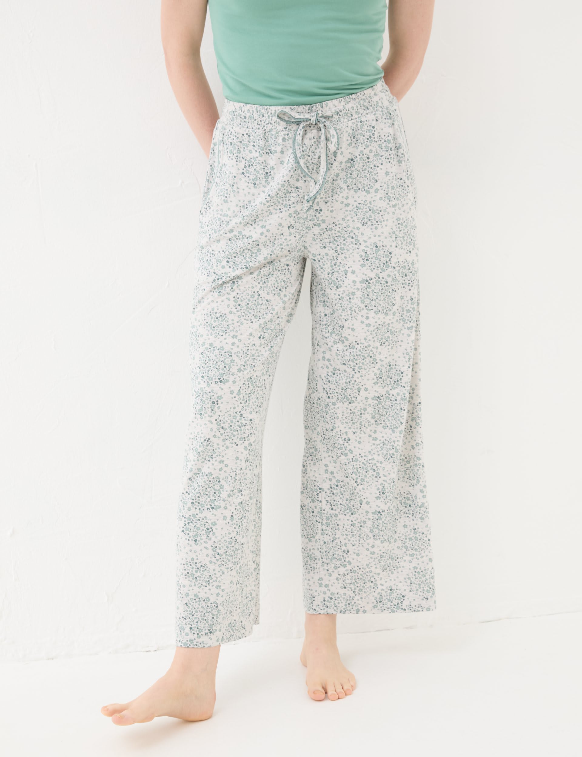 Fatface Women's Jersey Floral Cropped Pyjama Bottoms - 12REG - Grey Marl, Grey Marl