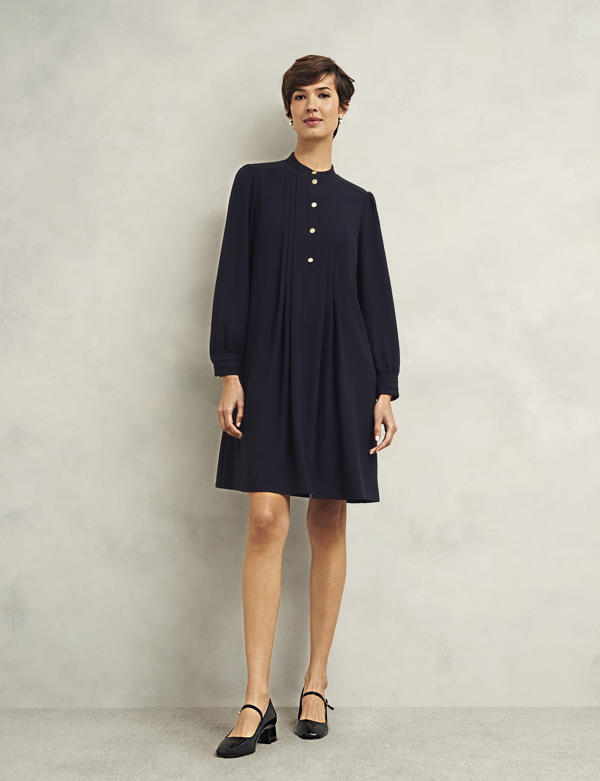 Hobbs Women's Button Detail Knee Length Shift Dress - 12 - Navy, Navy